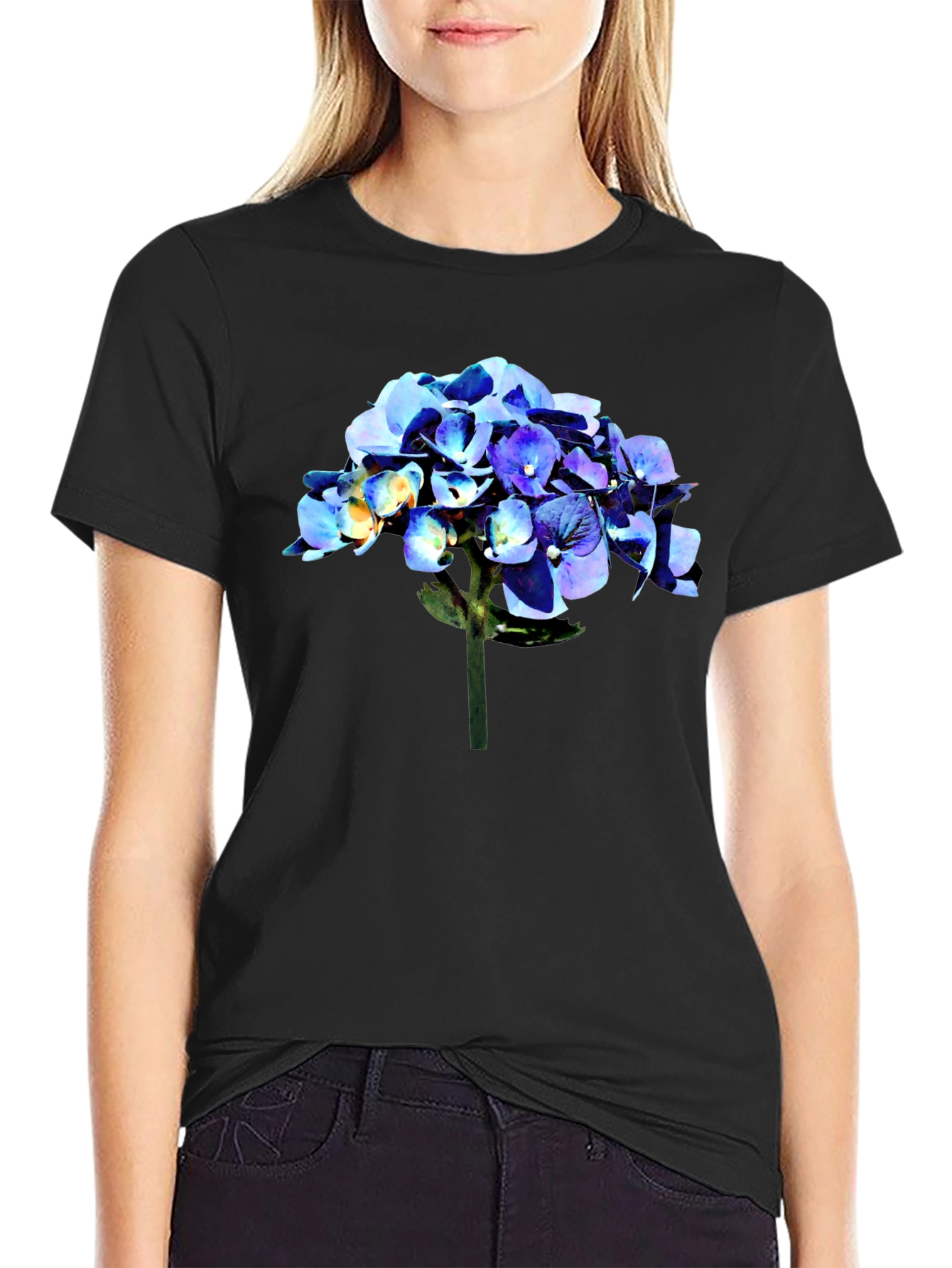 Hydrangea Graphic Tee - Black Casual Comfort