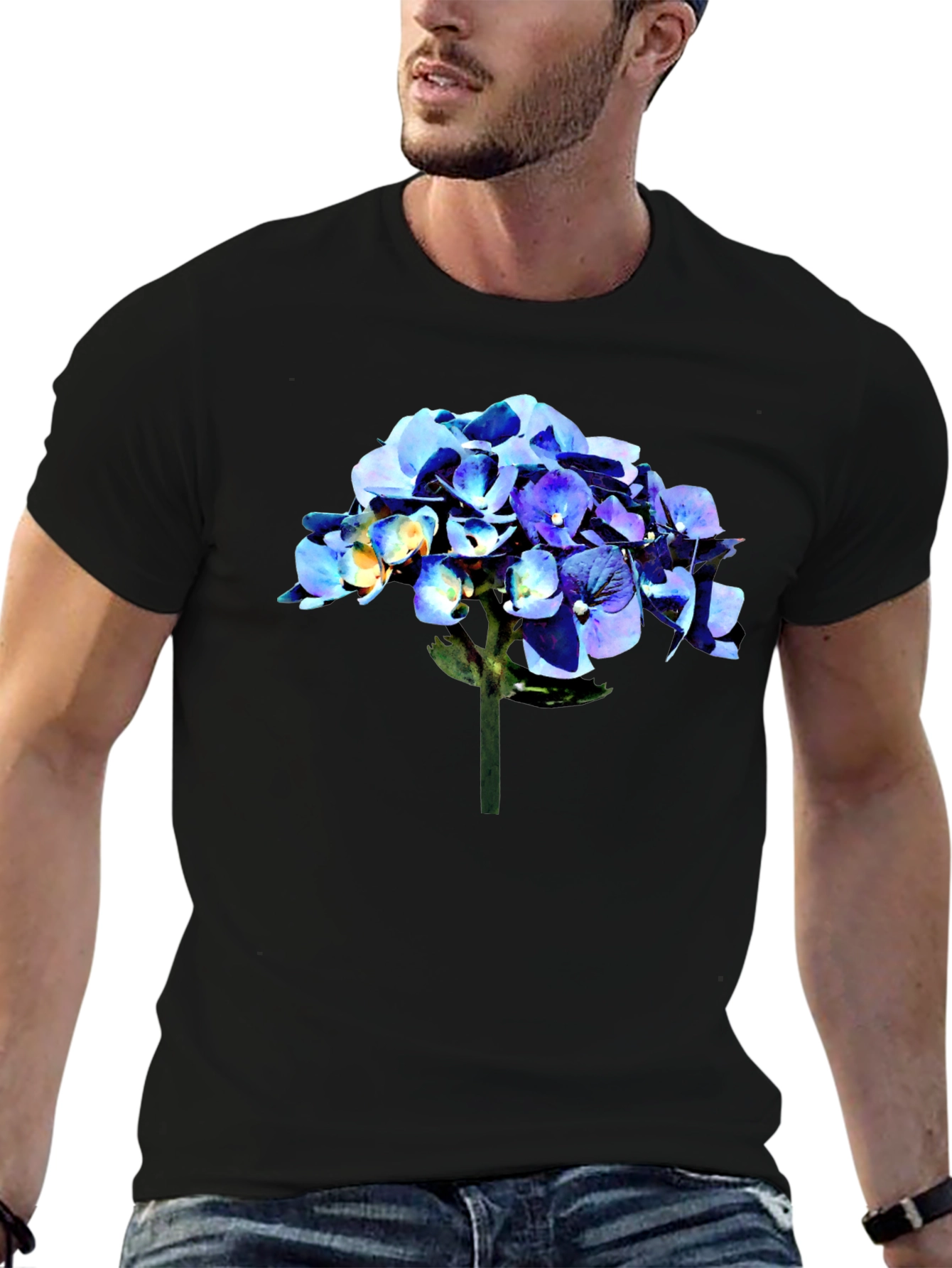 Hydrangea Graphic Tee - Black Casual Comfort