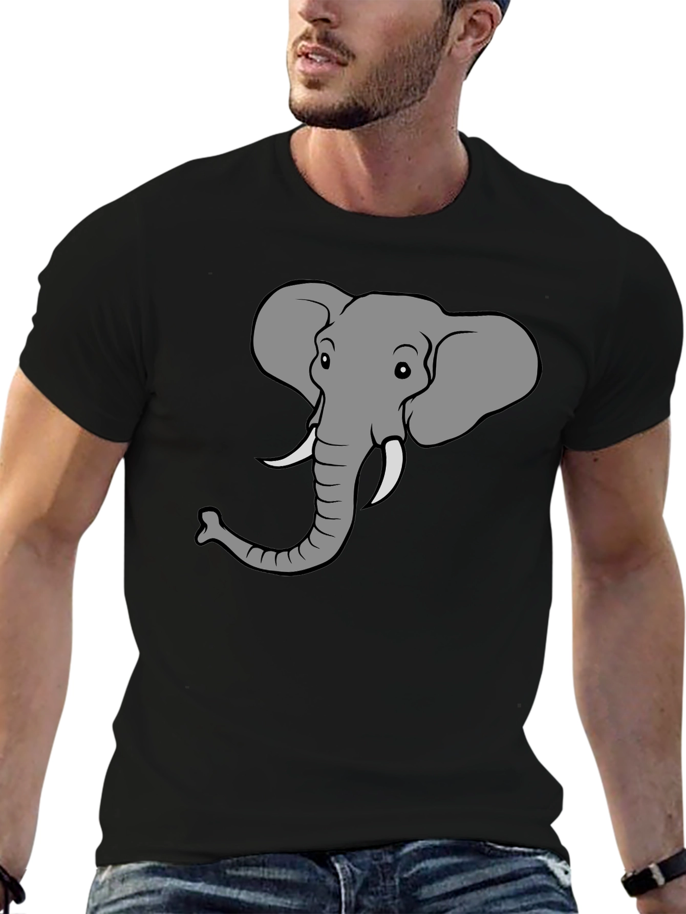 Elephant Graphic Tee - Black Cotton T-Shirt