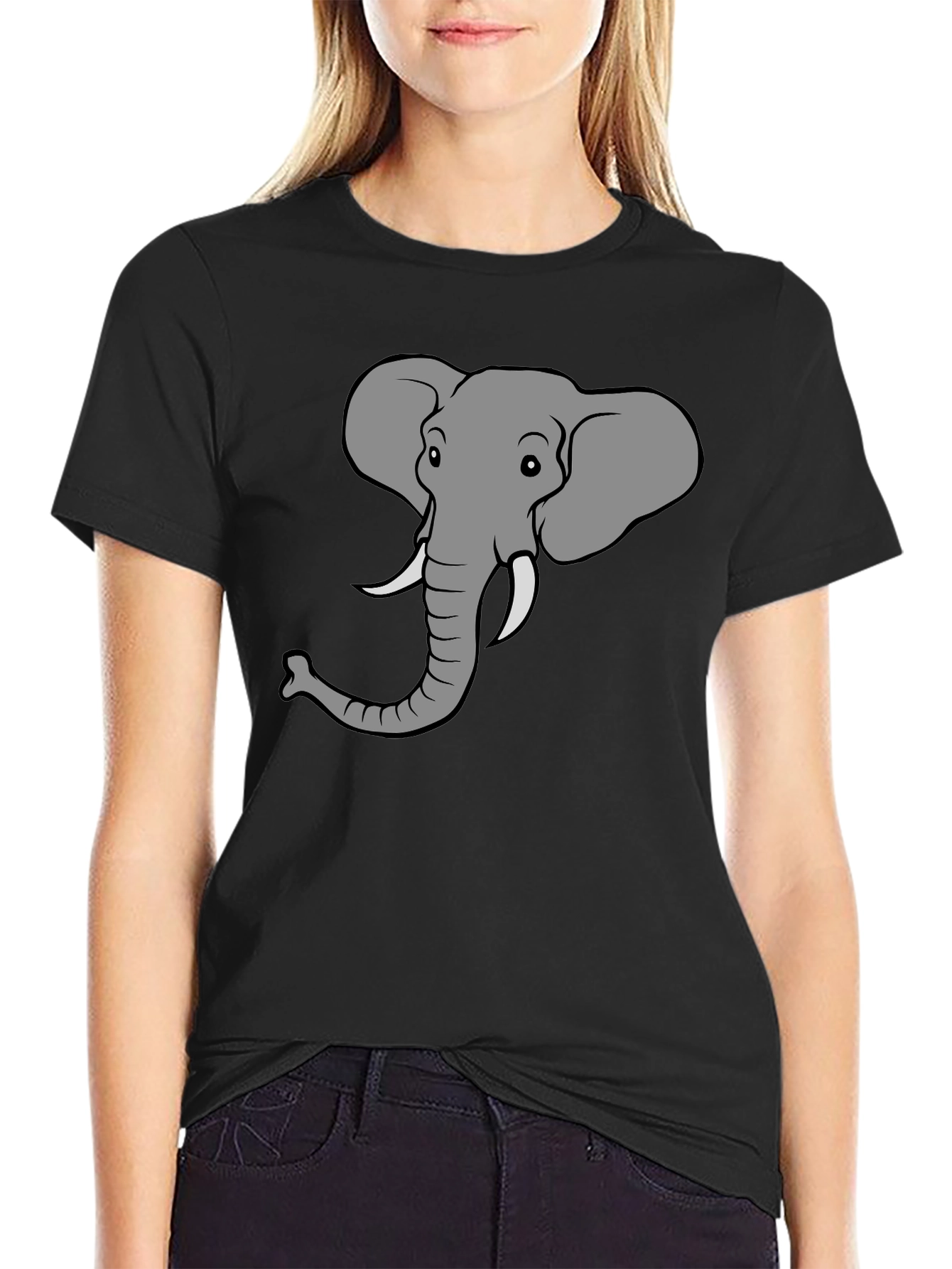 Elephant Graphic Tee - Black Cotton T-Shirt