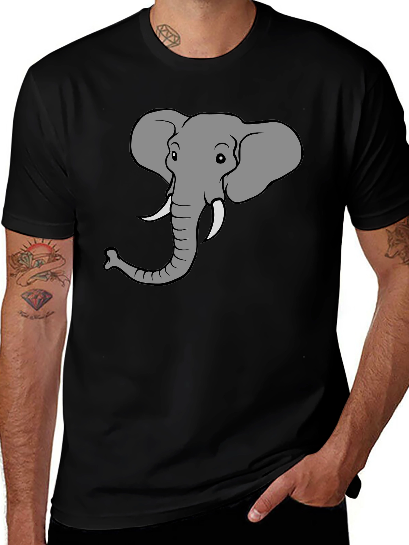 Elephant Graphic Tee - Black Cotton T-Shirt