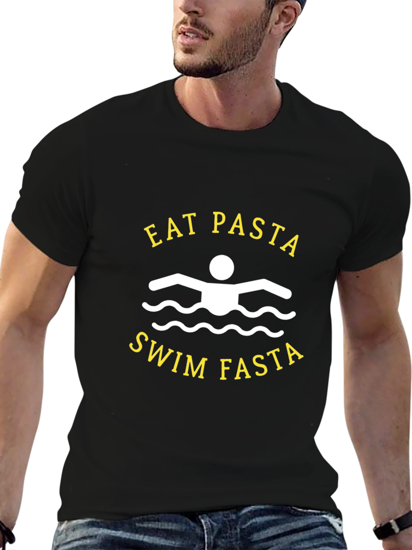 Eat Pasta Swim Fasta Black Graphic T-Shirt