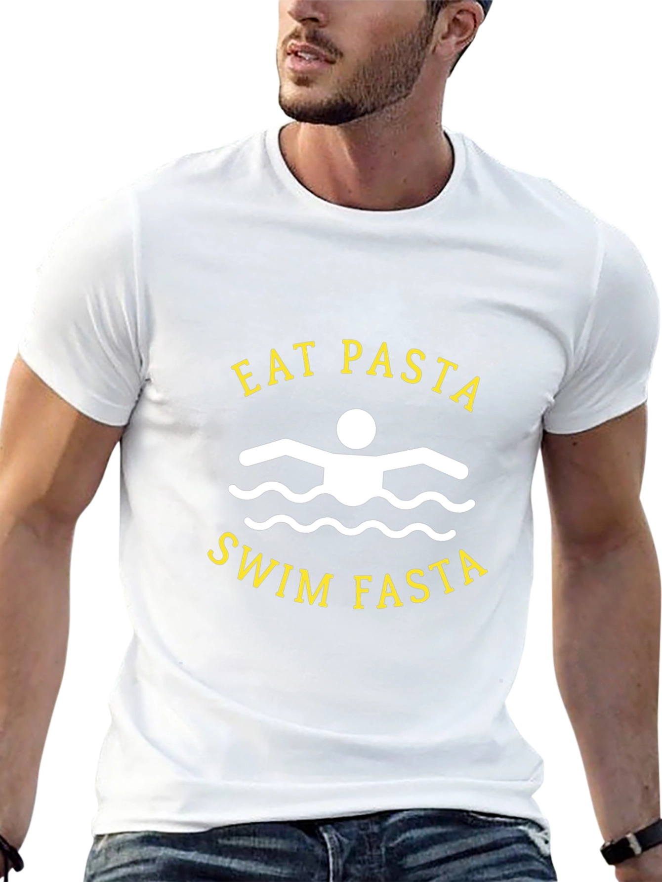 Eat Pasta Swim Fasta Black Graphic T-Shirt