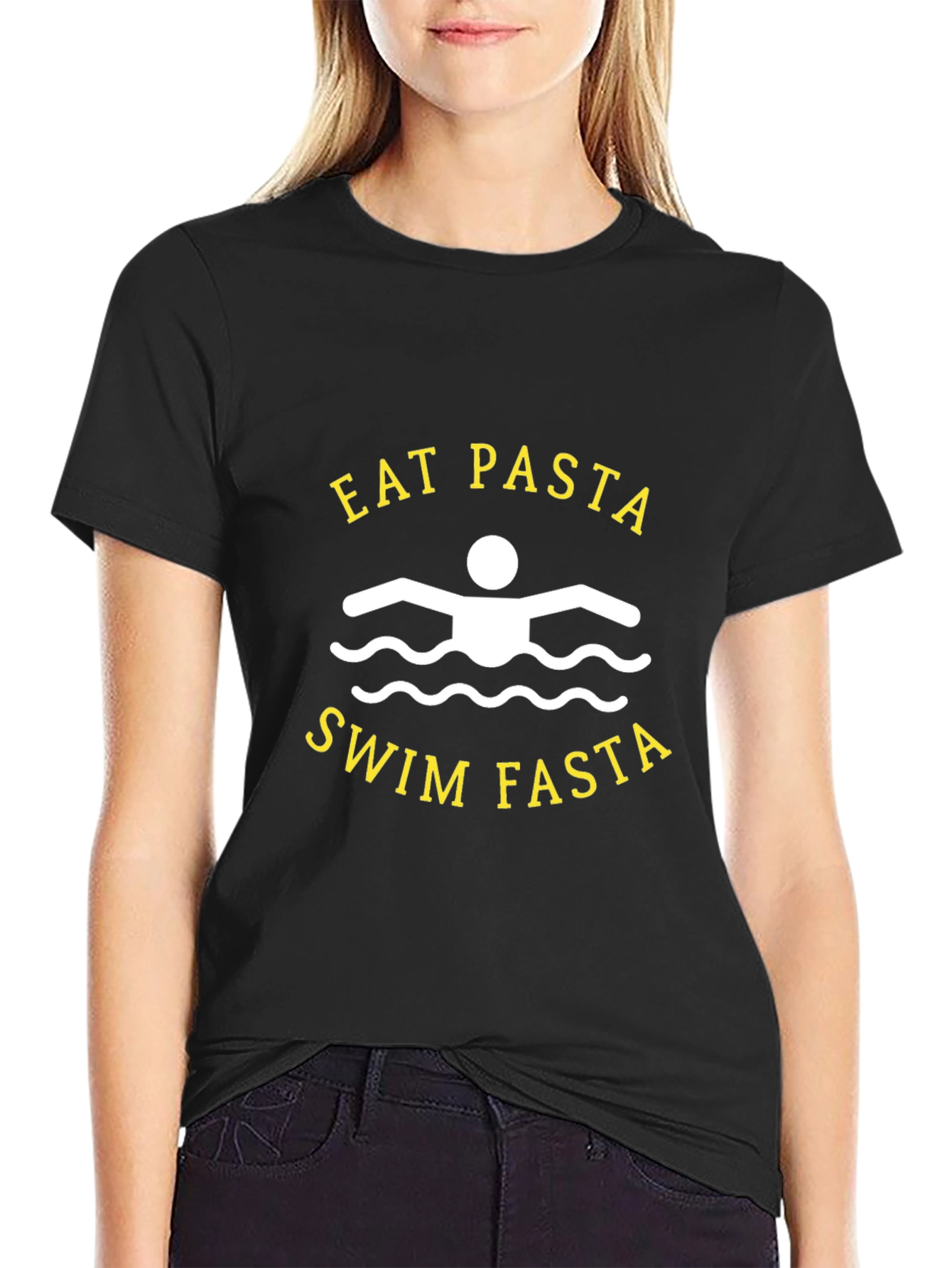 Eat Pasta Swim Fasta Black Graphic T-Shirt