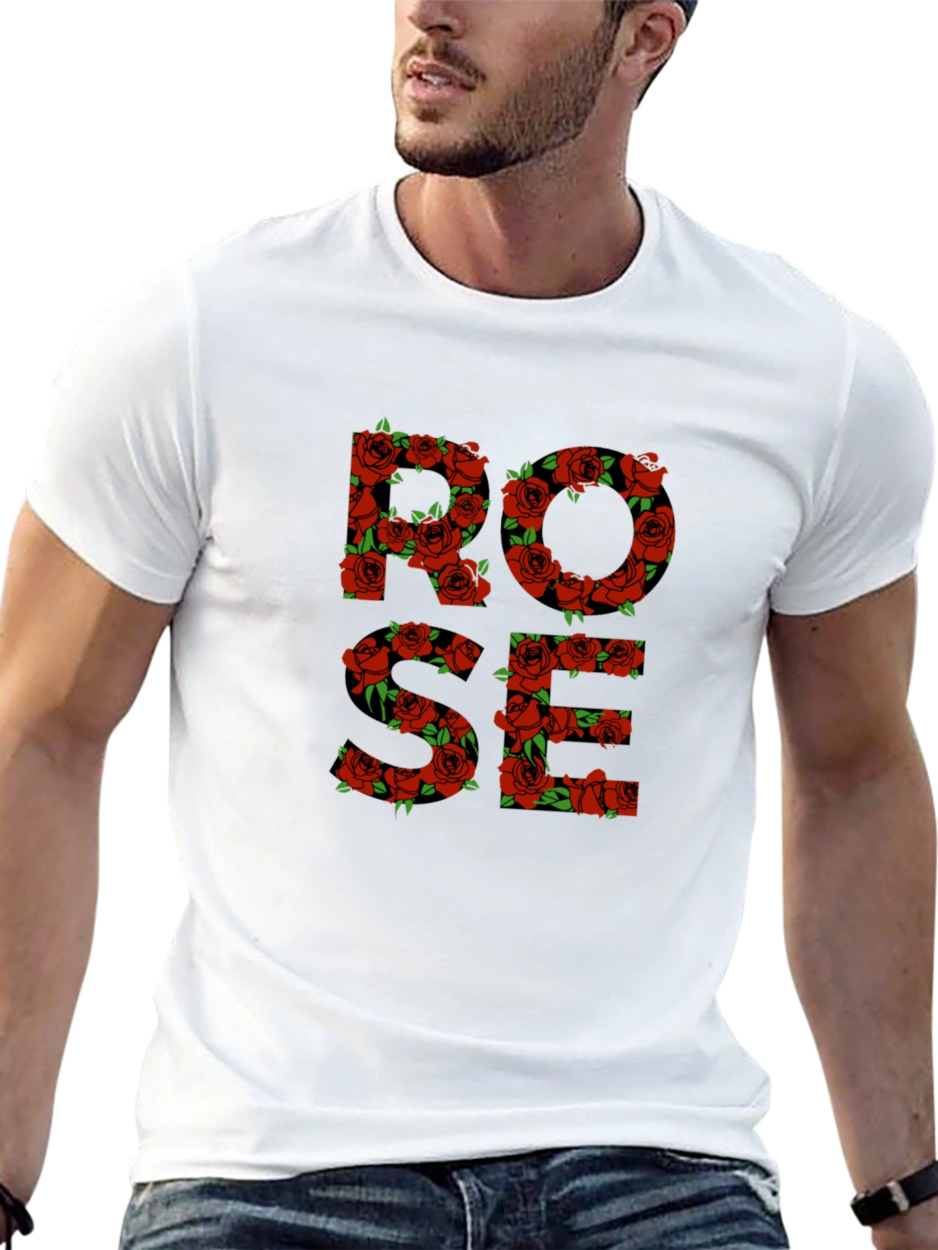 Rose Floral Graphic Print Mens T-Shirt