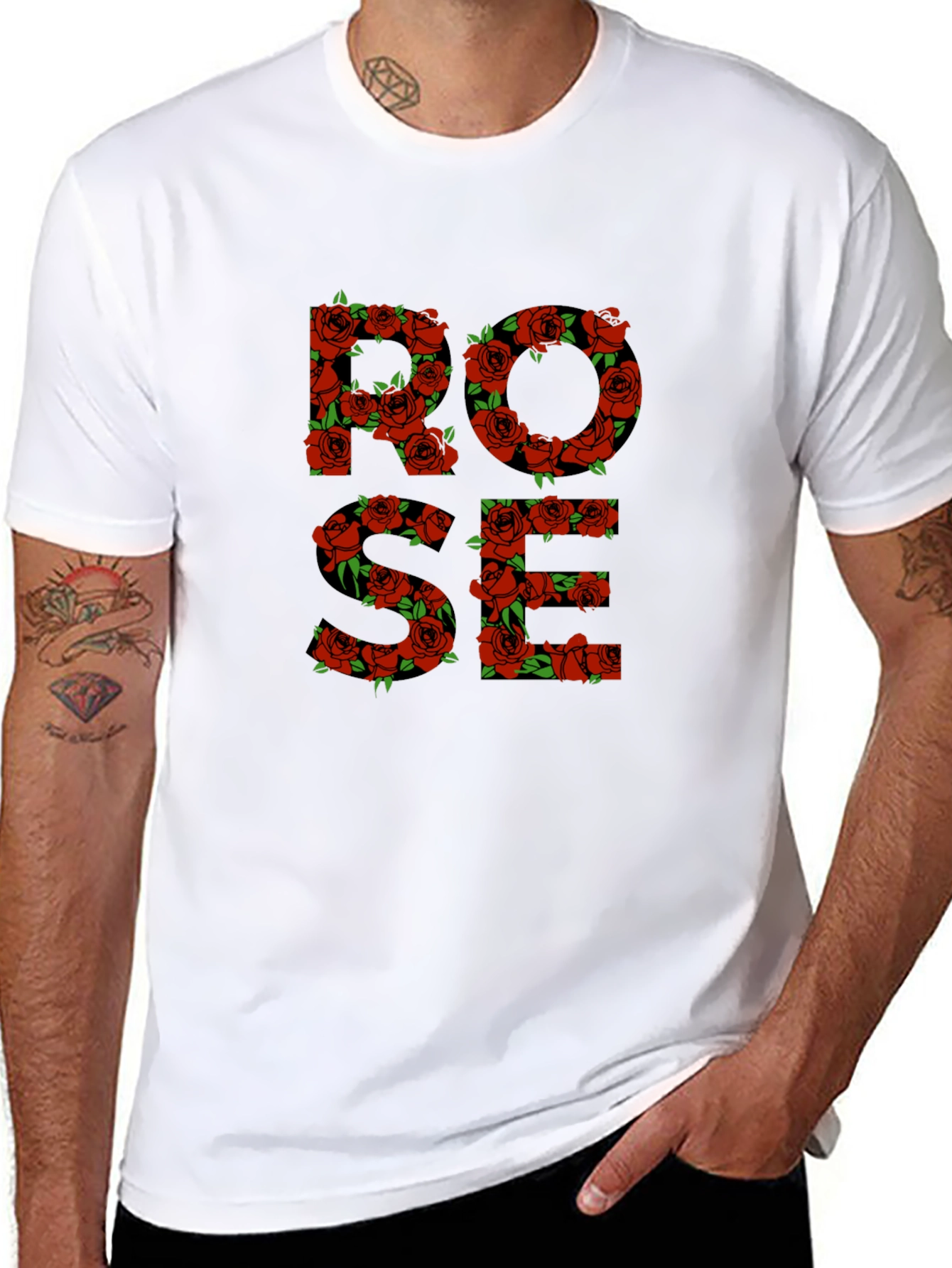 Rose Floral Graphic Print Mens T-Shirt