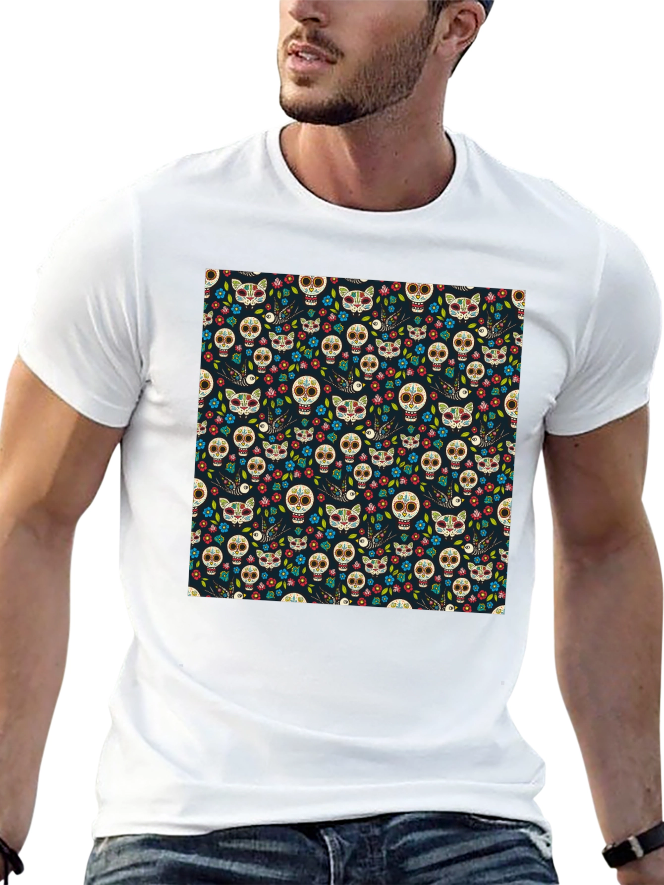 Day of the Dead Skull & Cat Tee