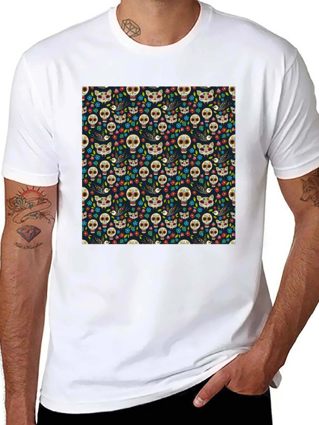 Day of the Dead Skull & Cat Tee