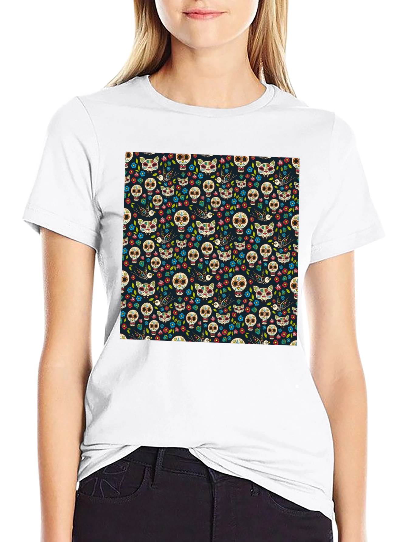 Day of the Dead Skull & Cat Tee