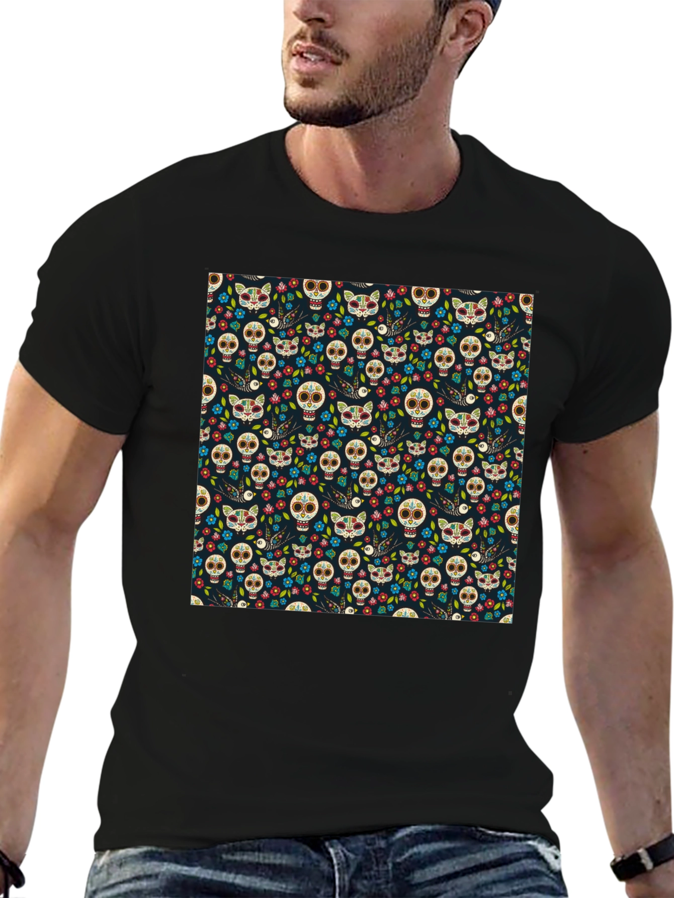 Day of the Dead Skull & Cat Tee