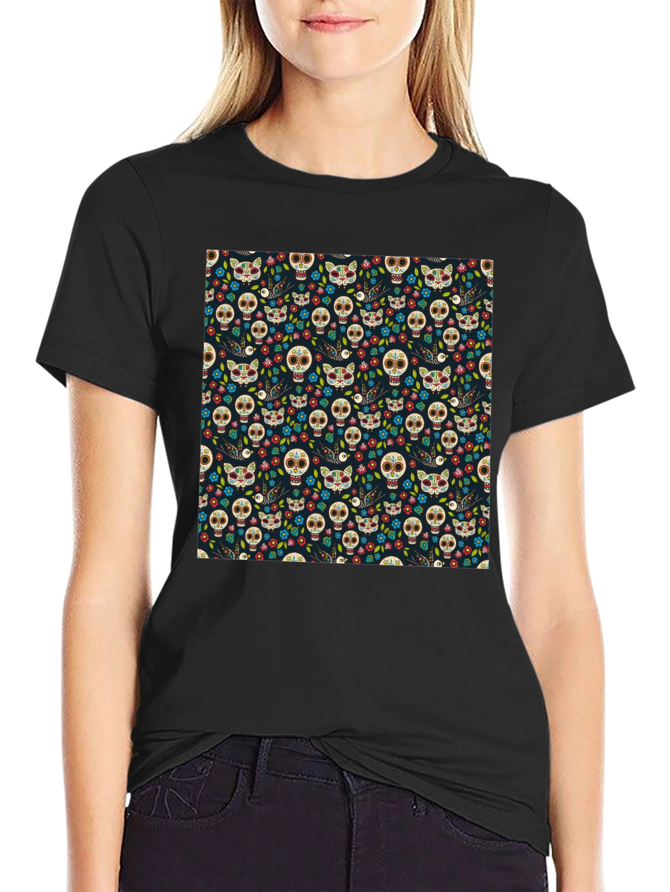 Day of the Dead Skull & Cat Tee
