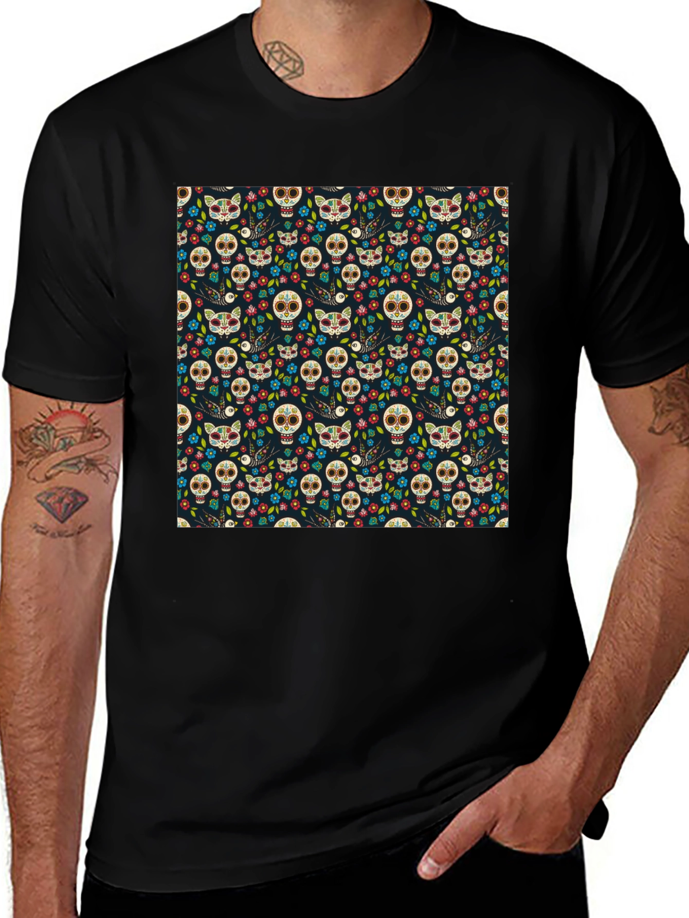 Day of the Dead Skull & Cat Tee