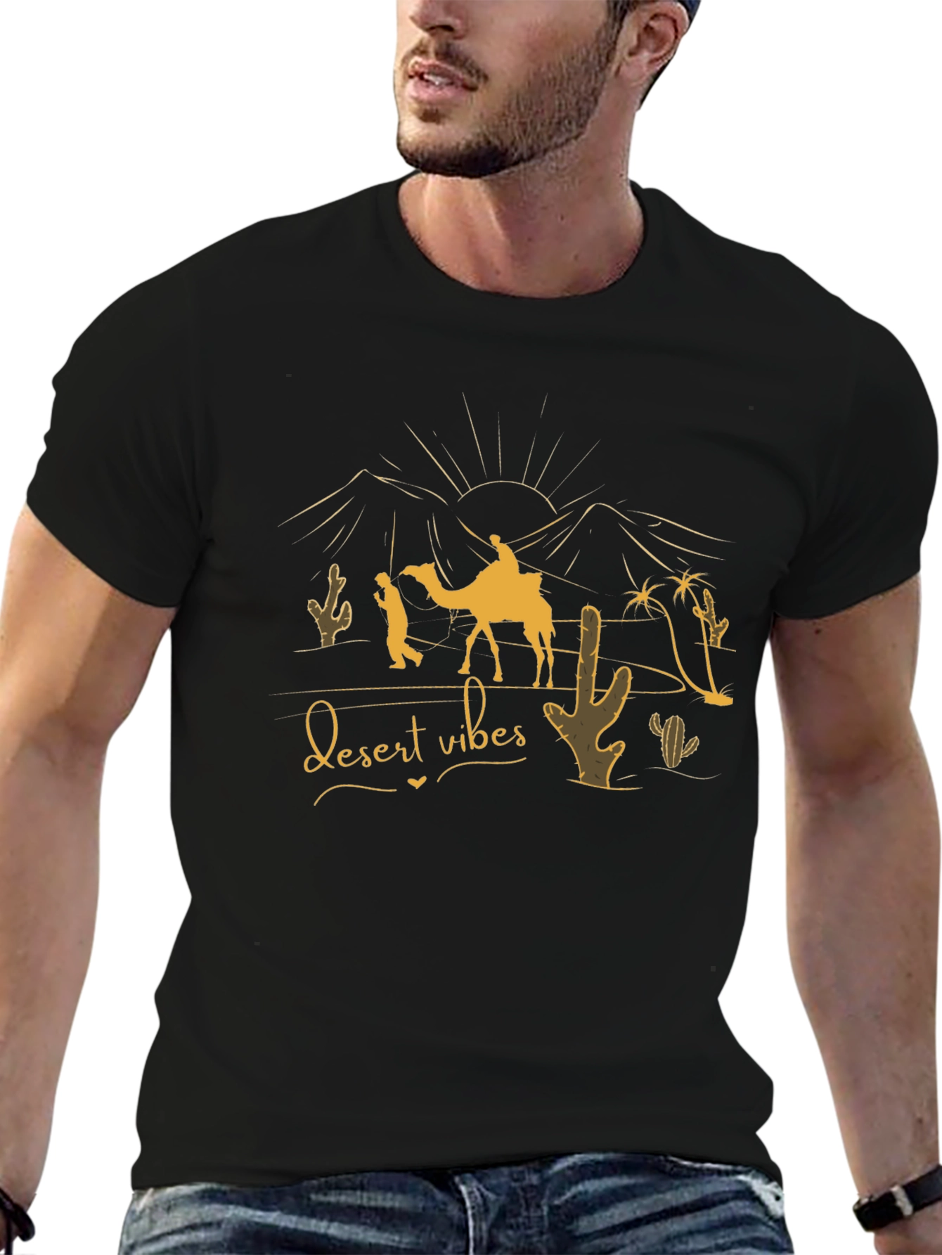 Desert Vibes Graphic Tee - Black Cotton T-Shirt