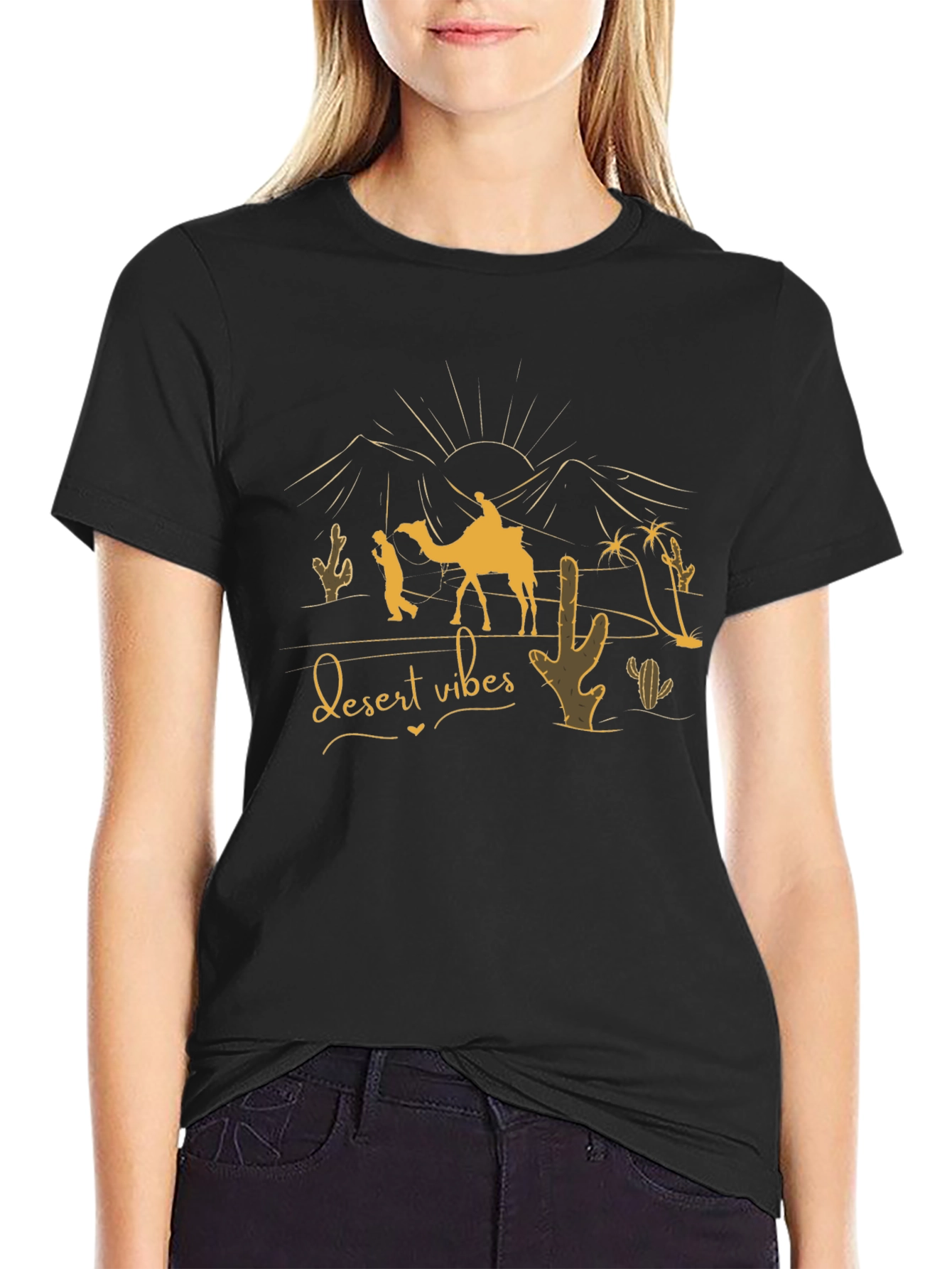 Desert Vibes Graphic Tee - Black Cotton T-Shirt
