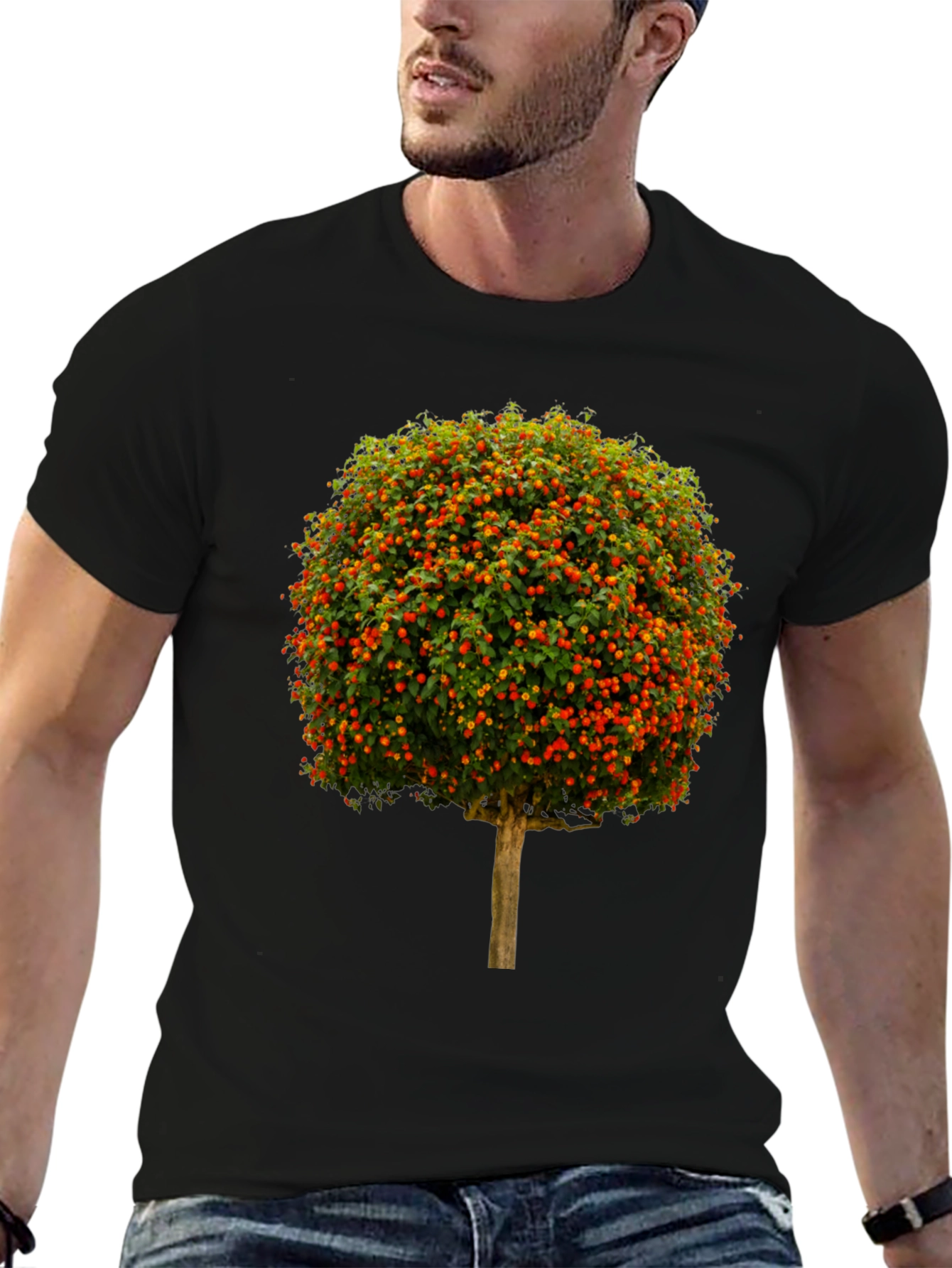 Tree Design Black Cotton Tee