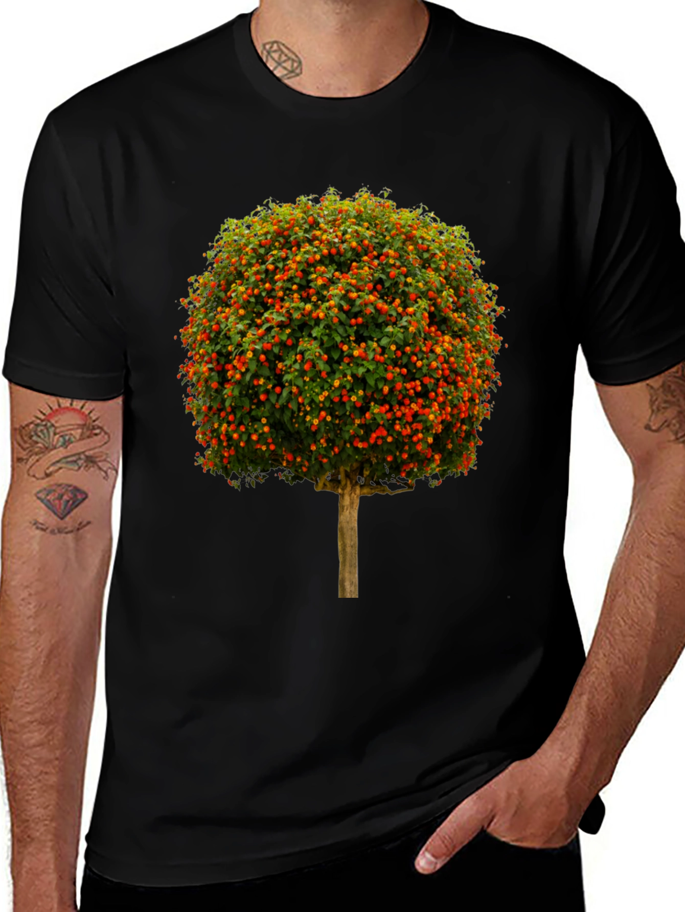 Tree Design Black Cotton Tee