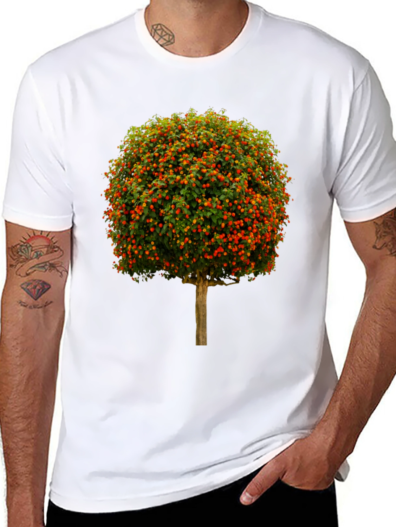 Tree Design Black Cotton Tee