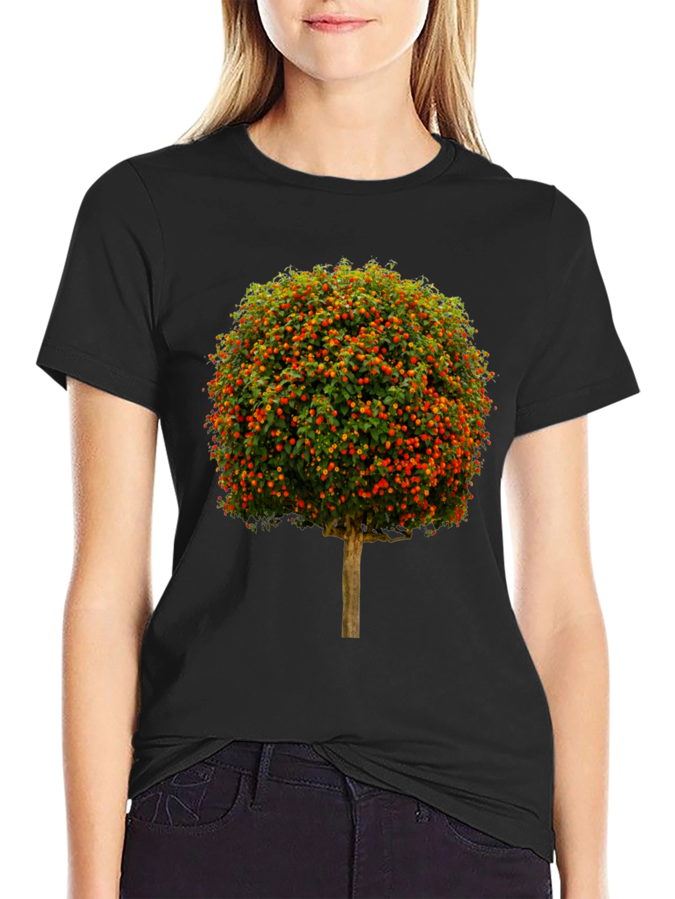Tree Design Black Cotton Tee