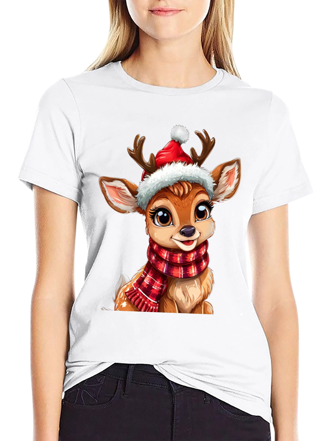 Festive Reindeer Graphic Tee - Holiday Cheer