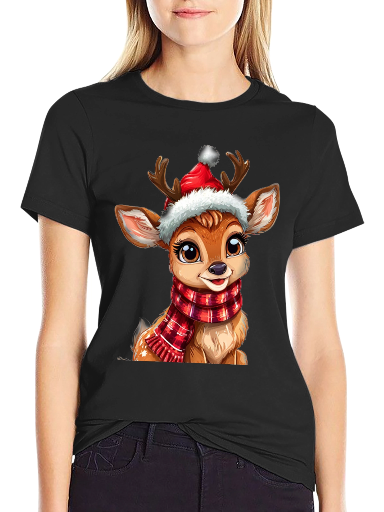Festive Reindeer Graphic Tee - Holiday Cheer