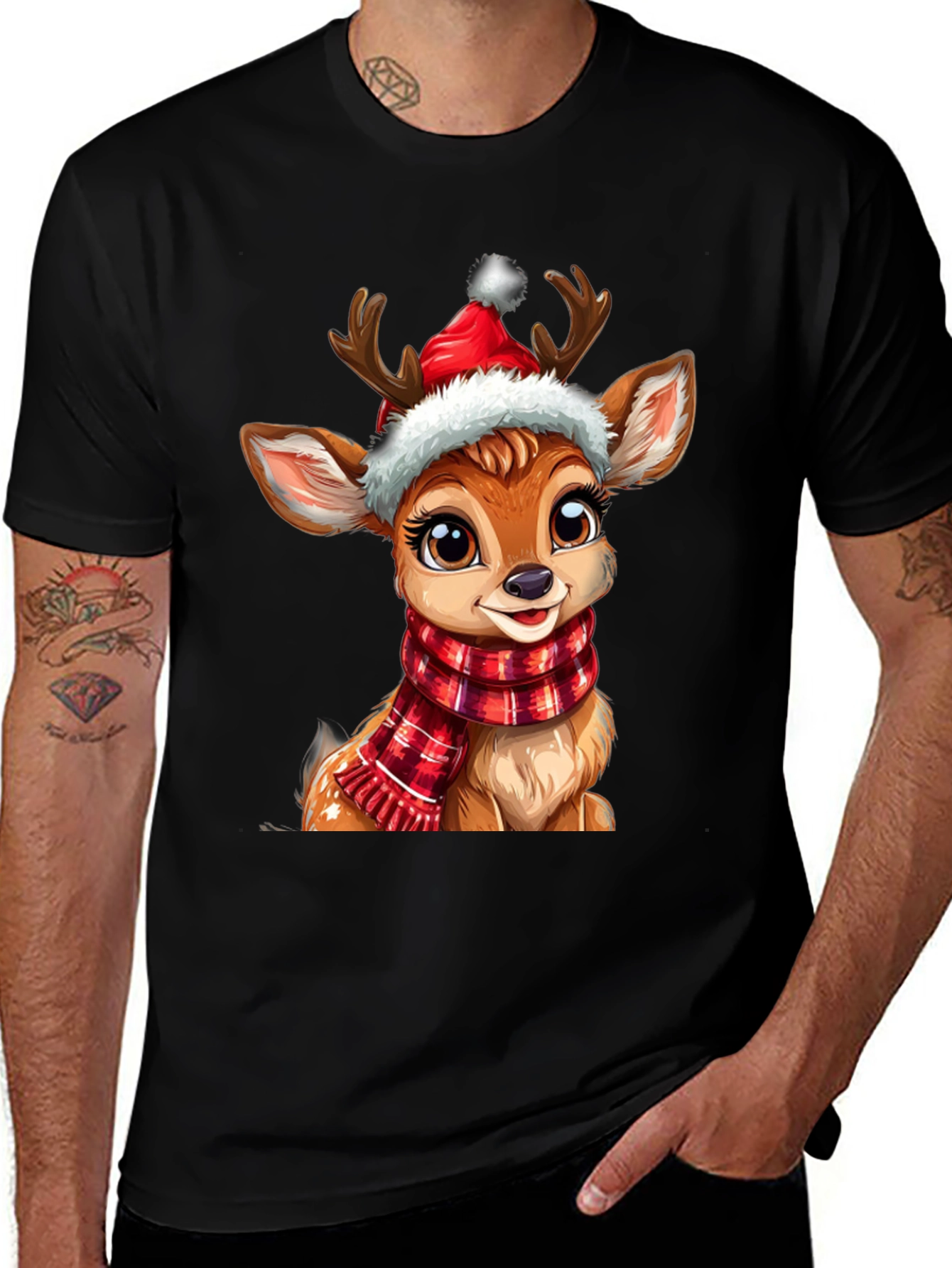 Festive Reindeer Graphic Tee - Holiday Cheer