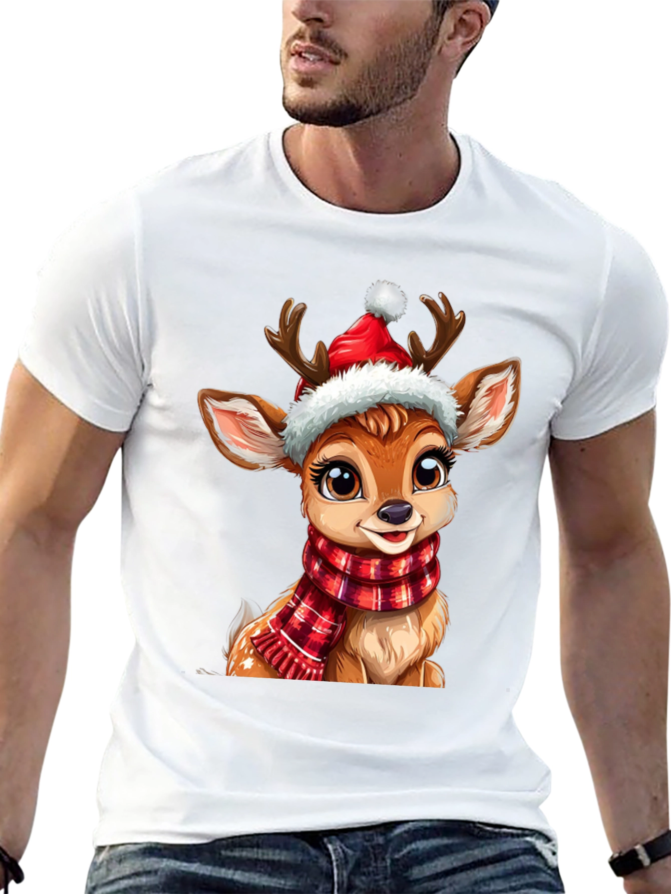 Festive Reindeer Graphic Tee - Holiday Cheer