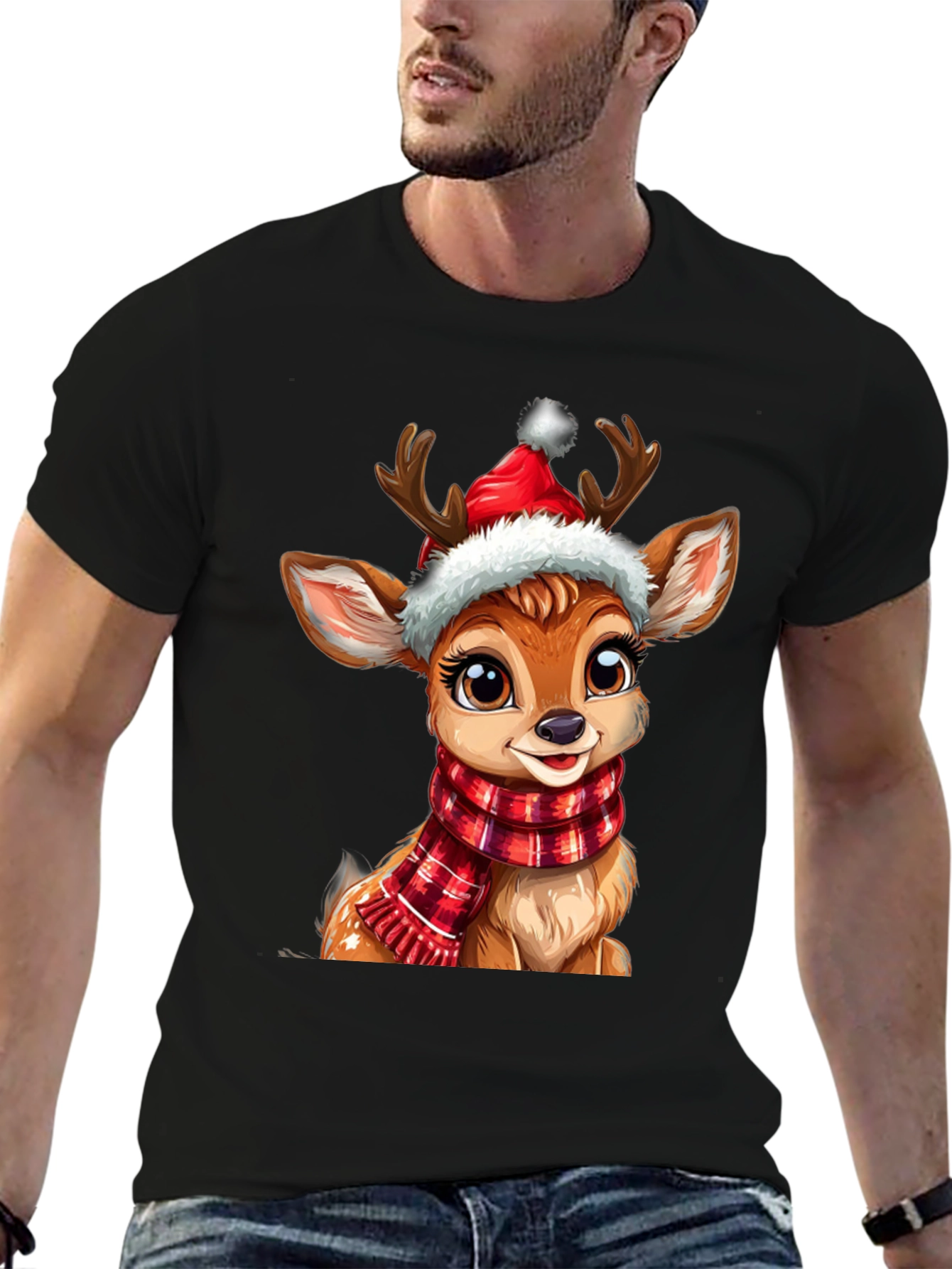 Festive Reindeer Graphic Tee - Holiday Cheer