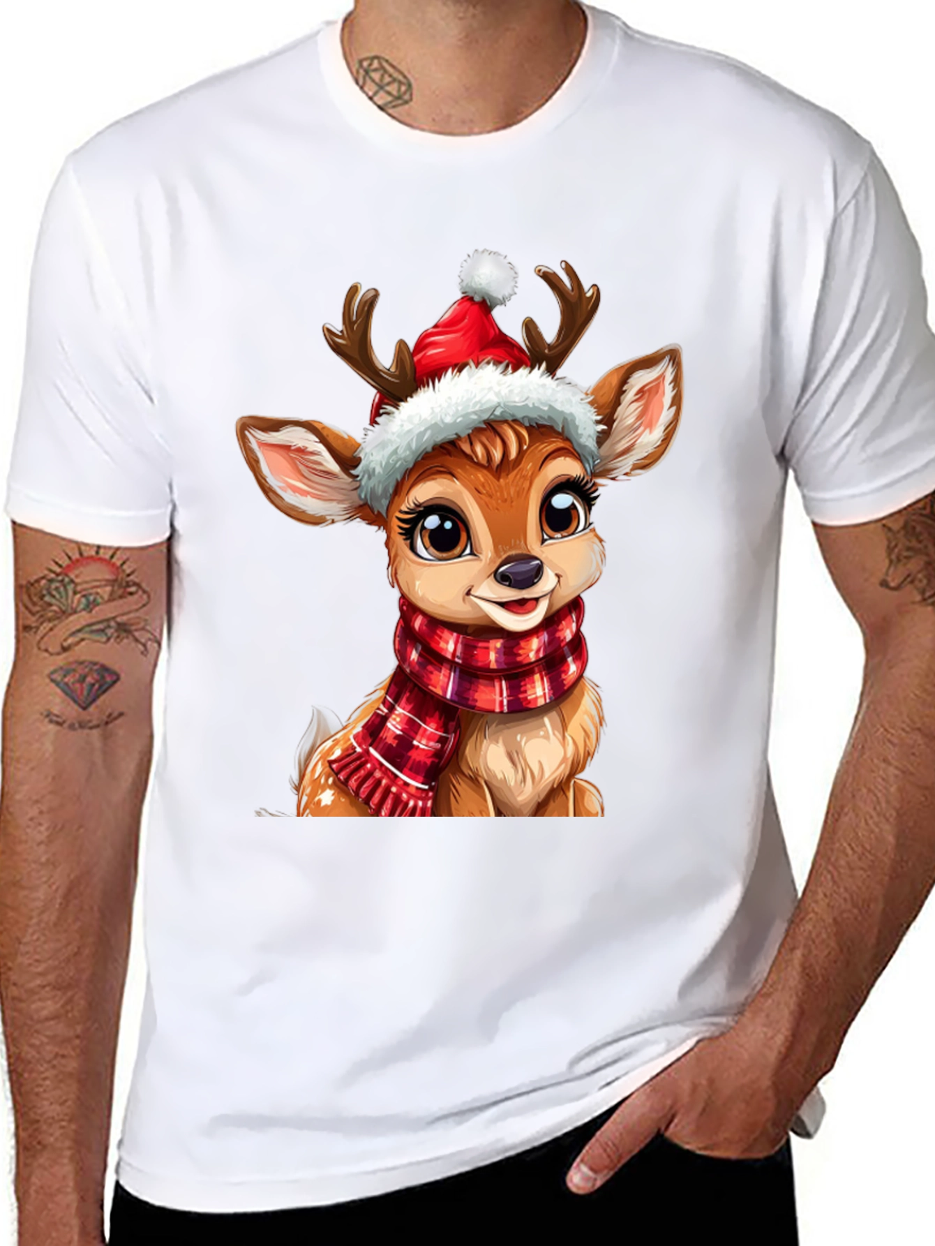 Festive Reindeer Graphic Tee - Holiday Cheer