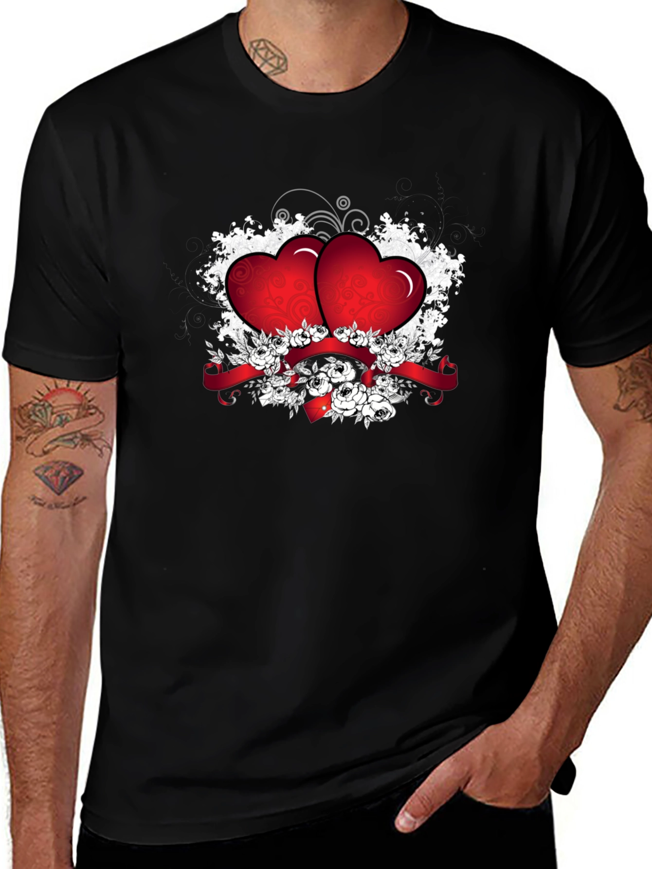 Romantic Heart Graphic Black T-Shirt
