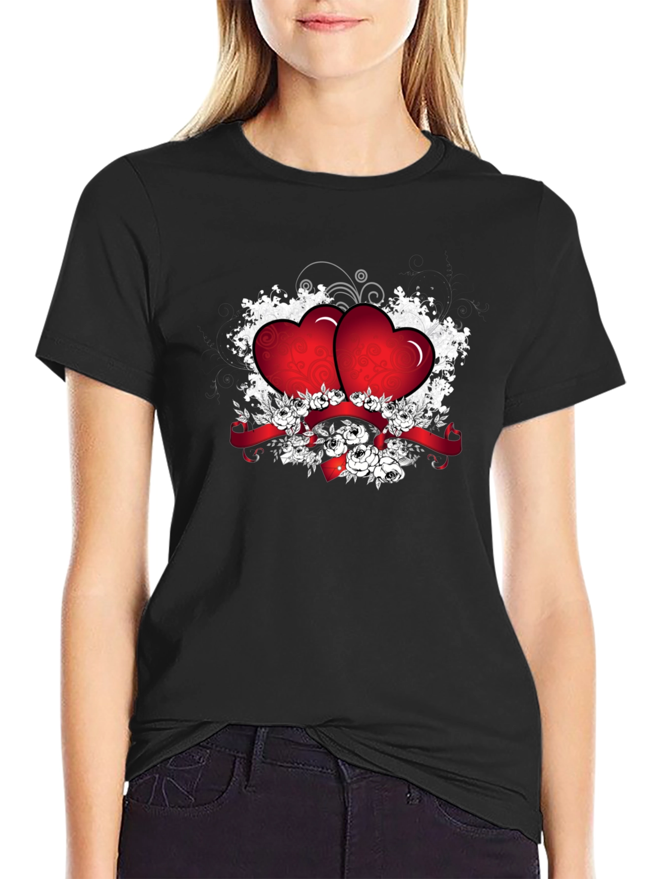 Romantic Heart Graphic Black T-Shirt