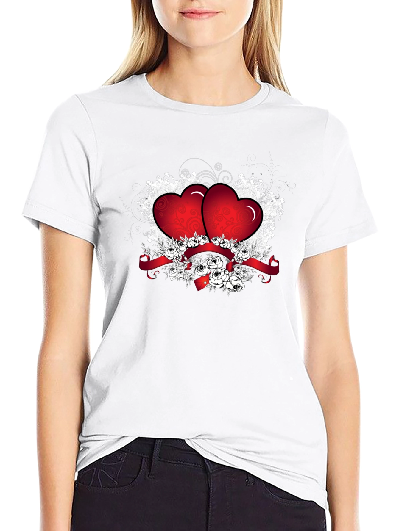 Romantic Heart Graphic Black T-Shirt