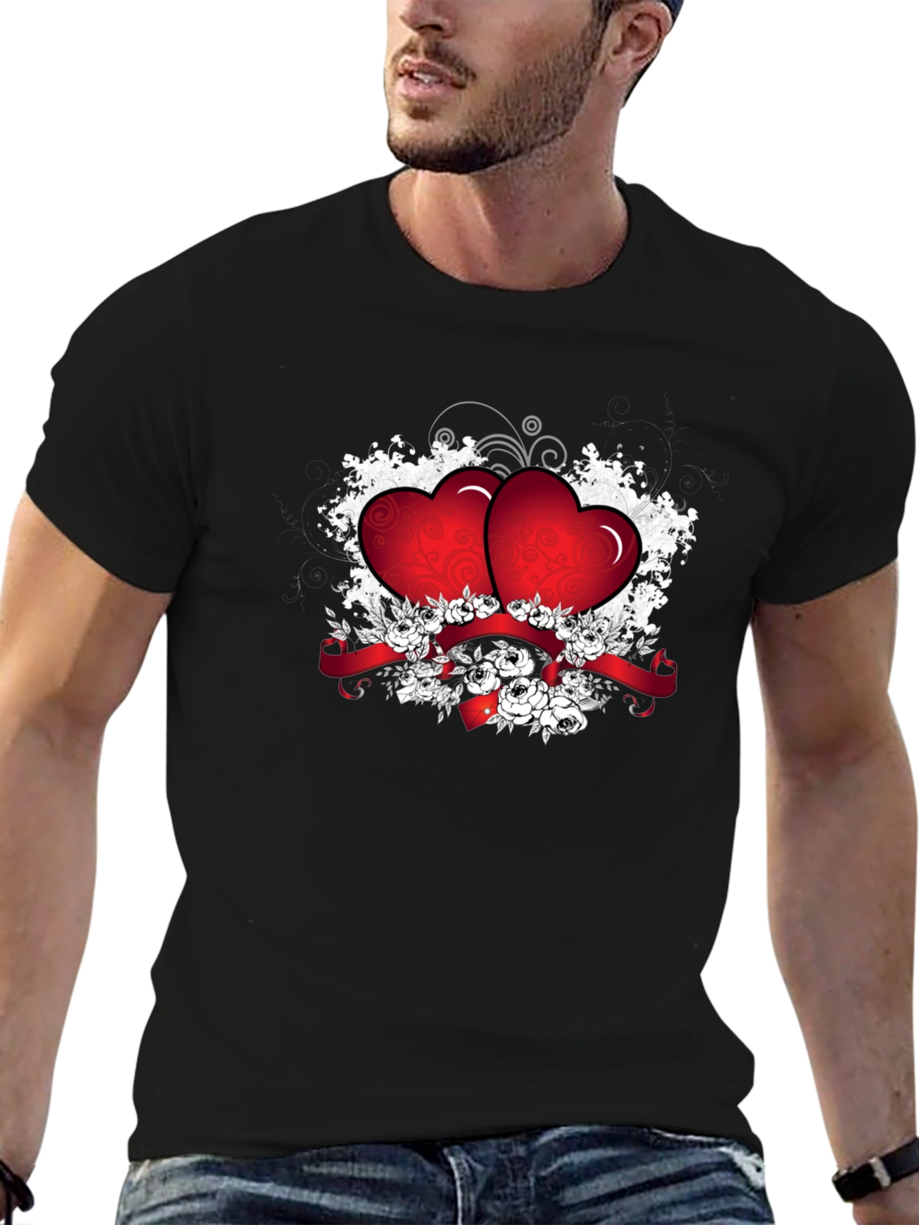 Romantic Heart Graphic Black T-Shirt