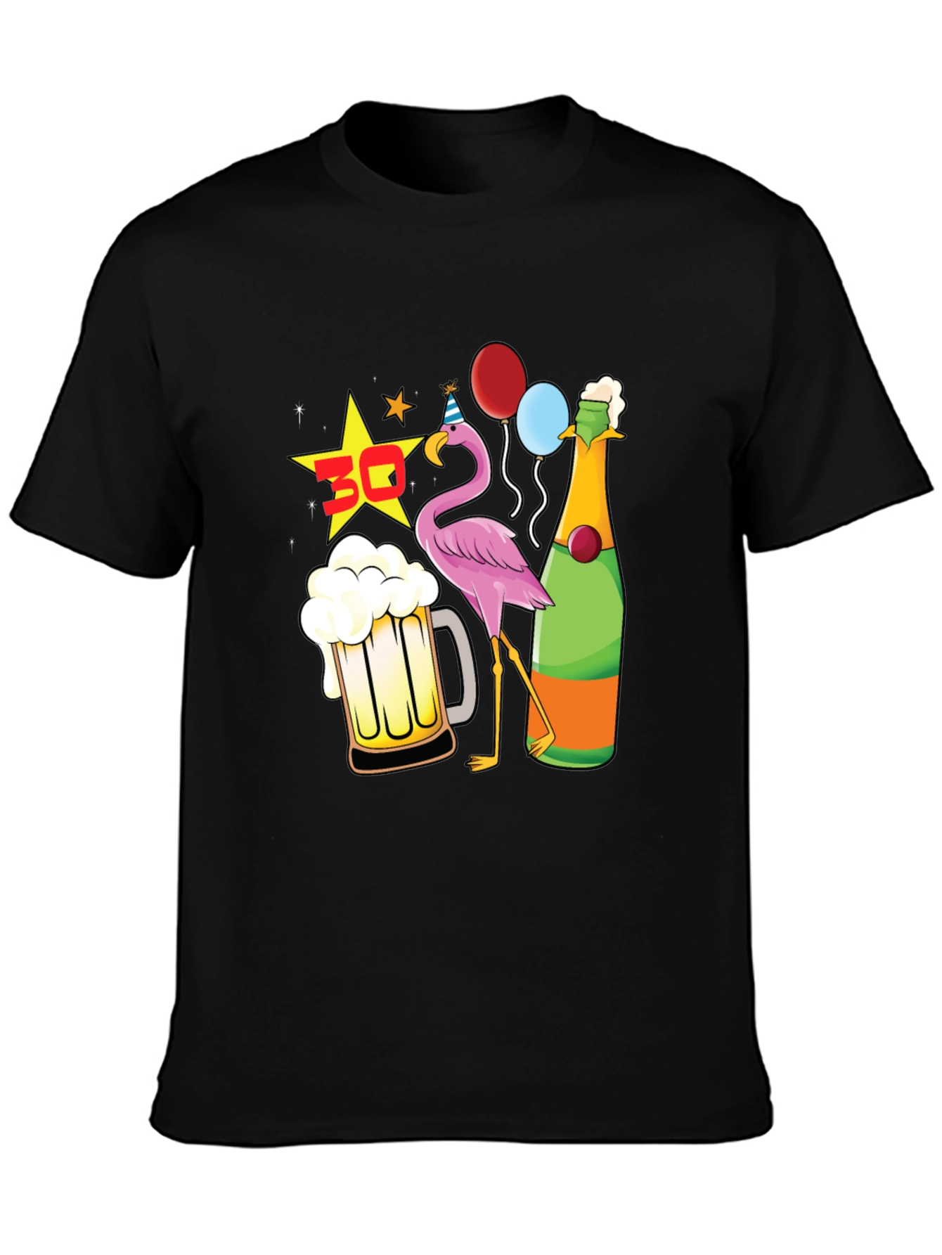 Funny 30th Birthday Flamingo Party Black T-Shirt