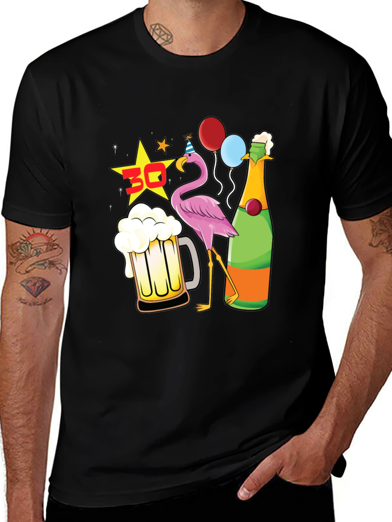 Funny 30th Birthday Flamingo Party Black T-Shirt