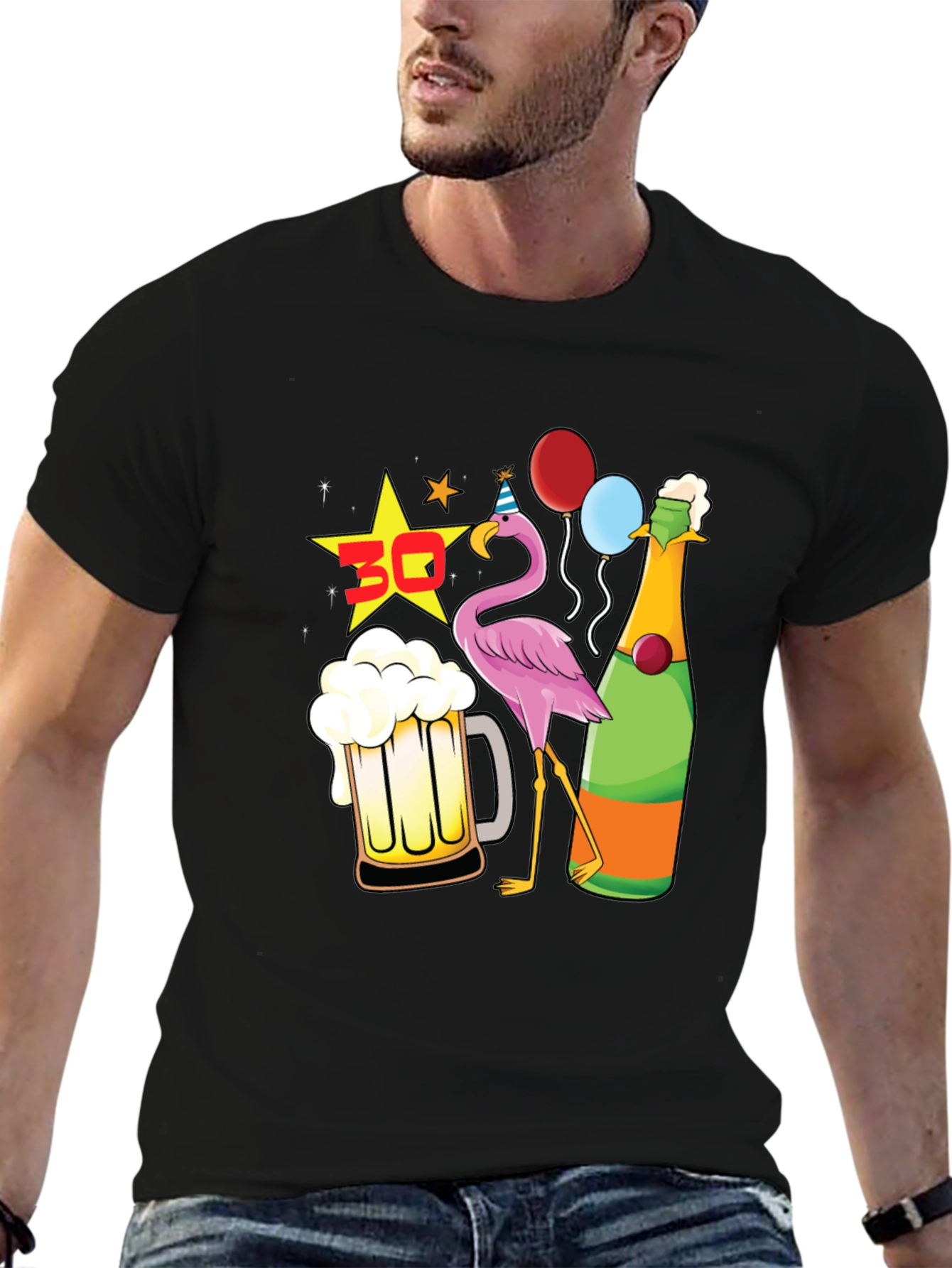 Funny 30th Birthday Flamingo Party Black T-Shirt