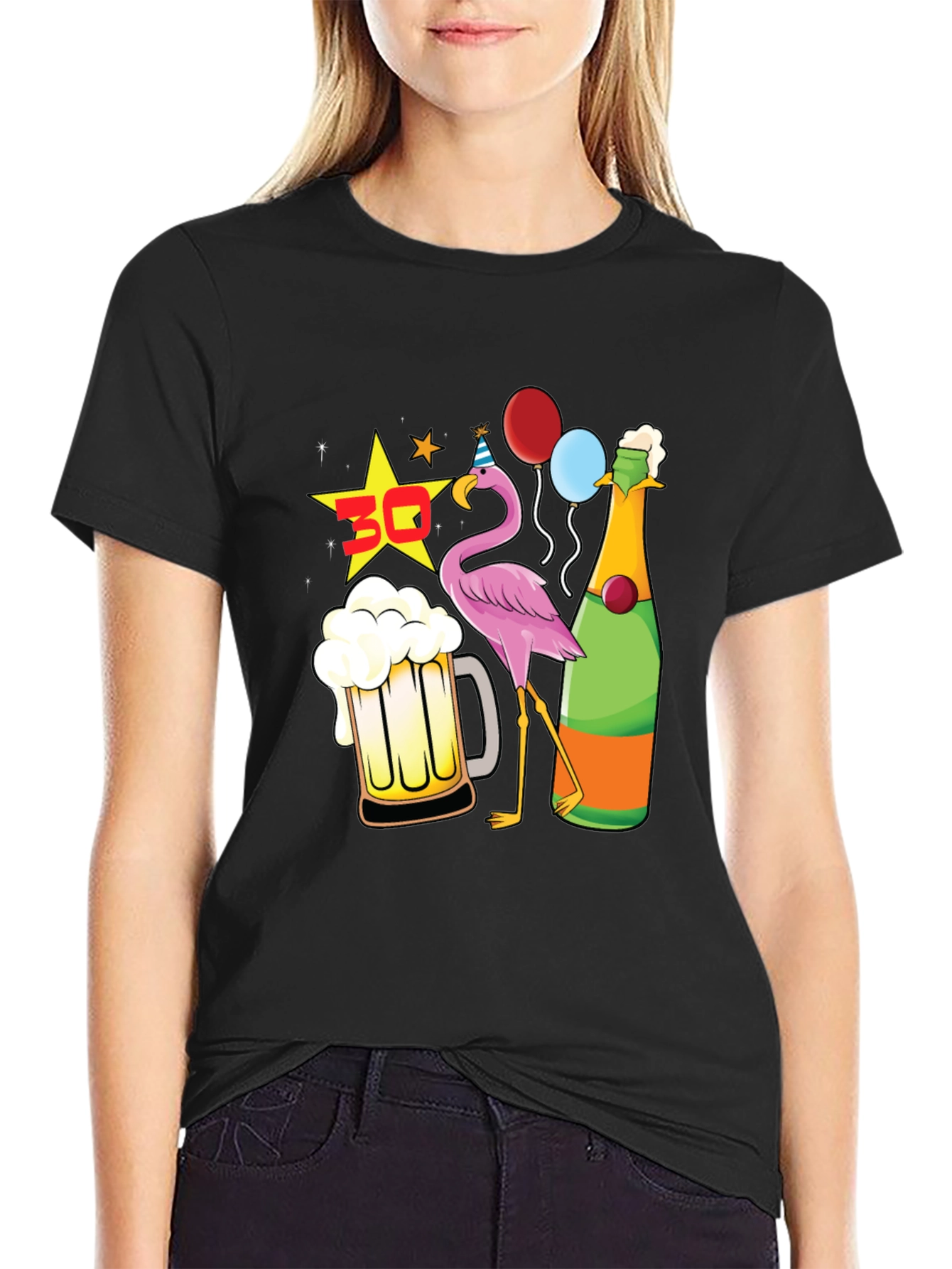 Funny 30th Birthday Flamingo Party Black T-Shirt