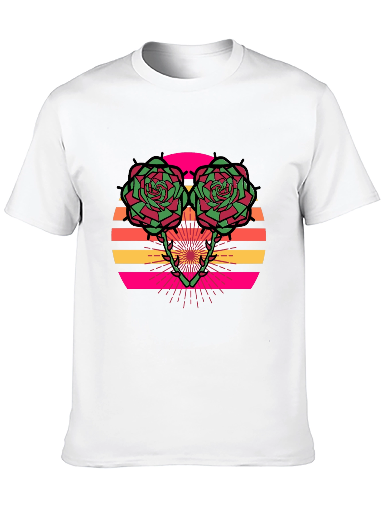 Retro Rose Sunset Graphic Tee - Stylish Black T-Shirt