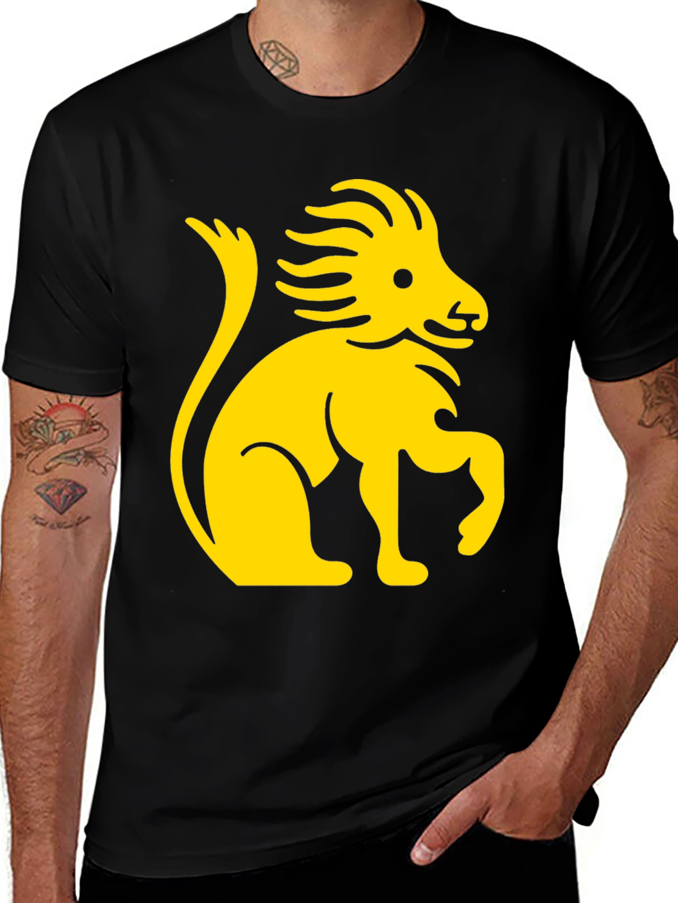 Lion Graphic Print Black Cotton T-Shirt
