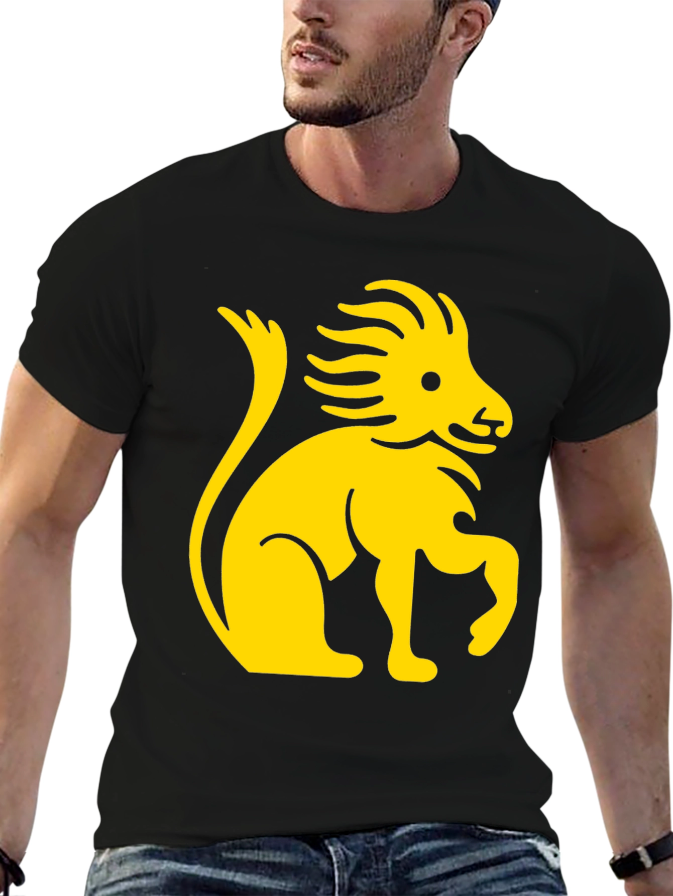 Lion Graphic Print Black Cotton T-Shirt