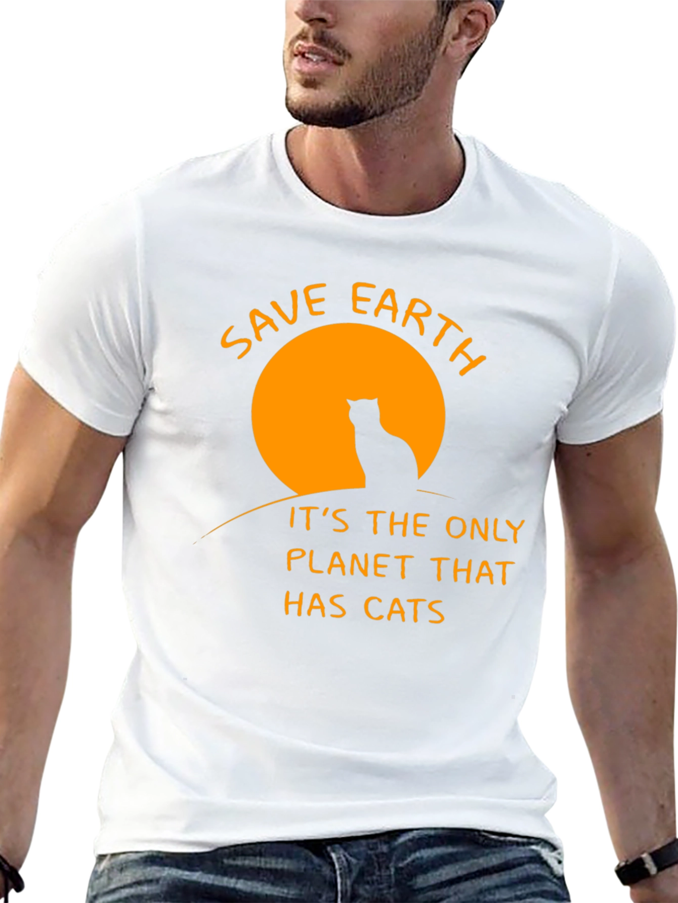 Save Earth Cats T-Shirt - Black Cotton Crew Neck