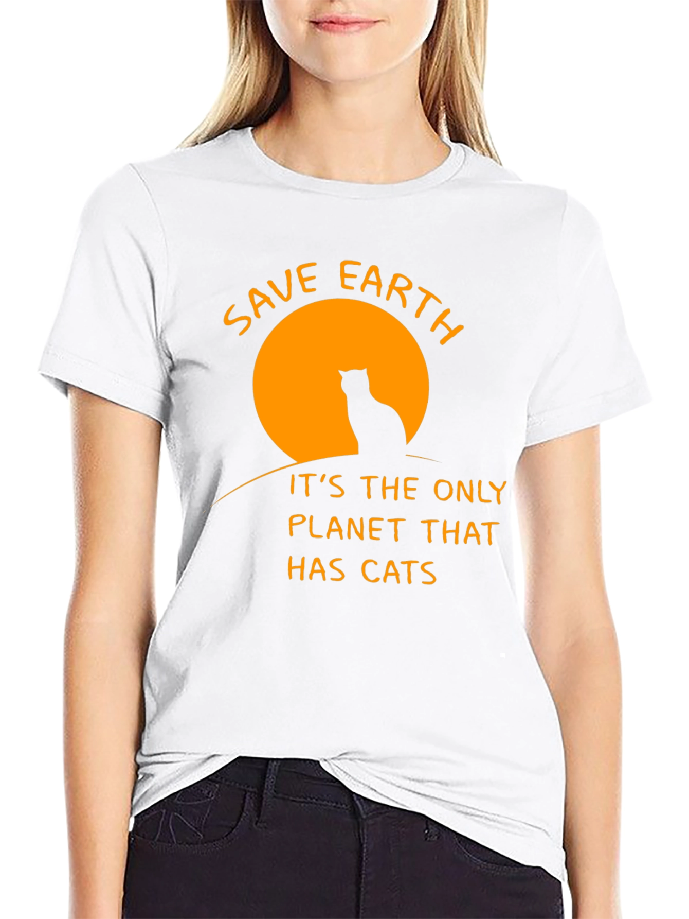 Save Earth Cats T-Shirt - Black Cotton Crew Neck