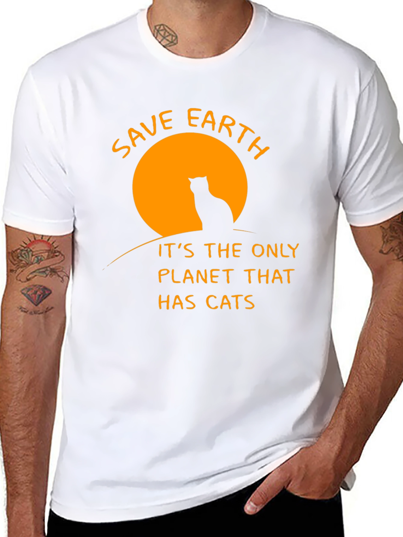 Save Earth Cats T-Shirt - Black Cotton Crew Neck