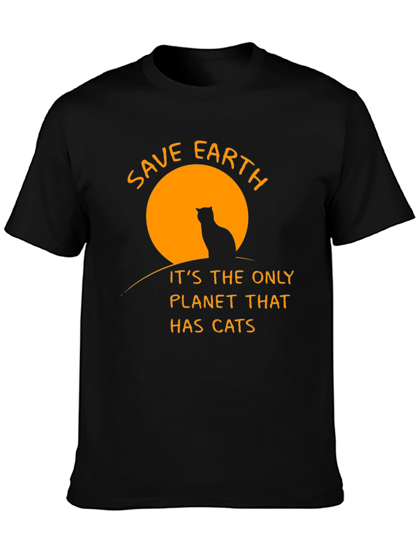 Save Earth Cats T-Shirt - Black Cotton Crew Neck