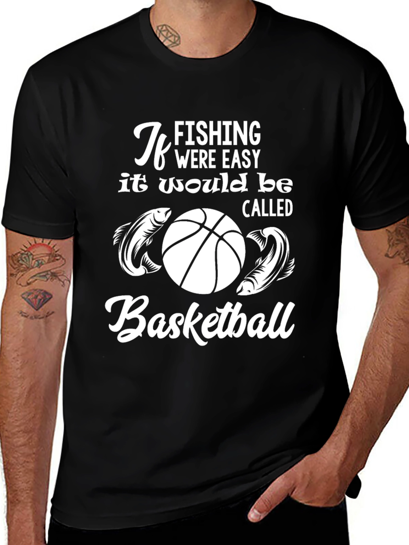 Fishing vs Basketball Funny Graphic Tee