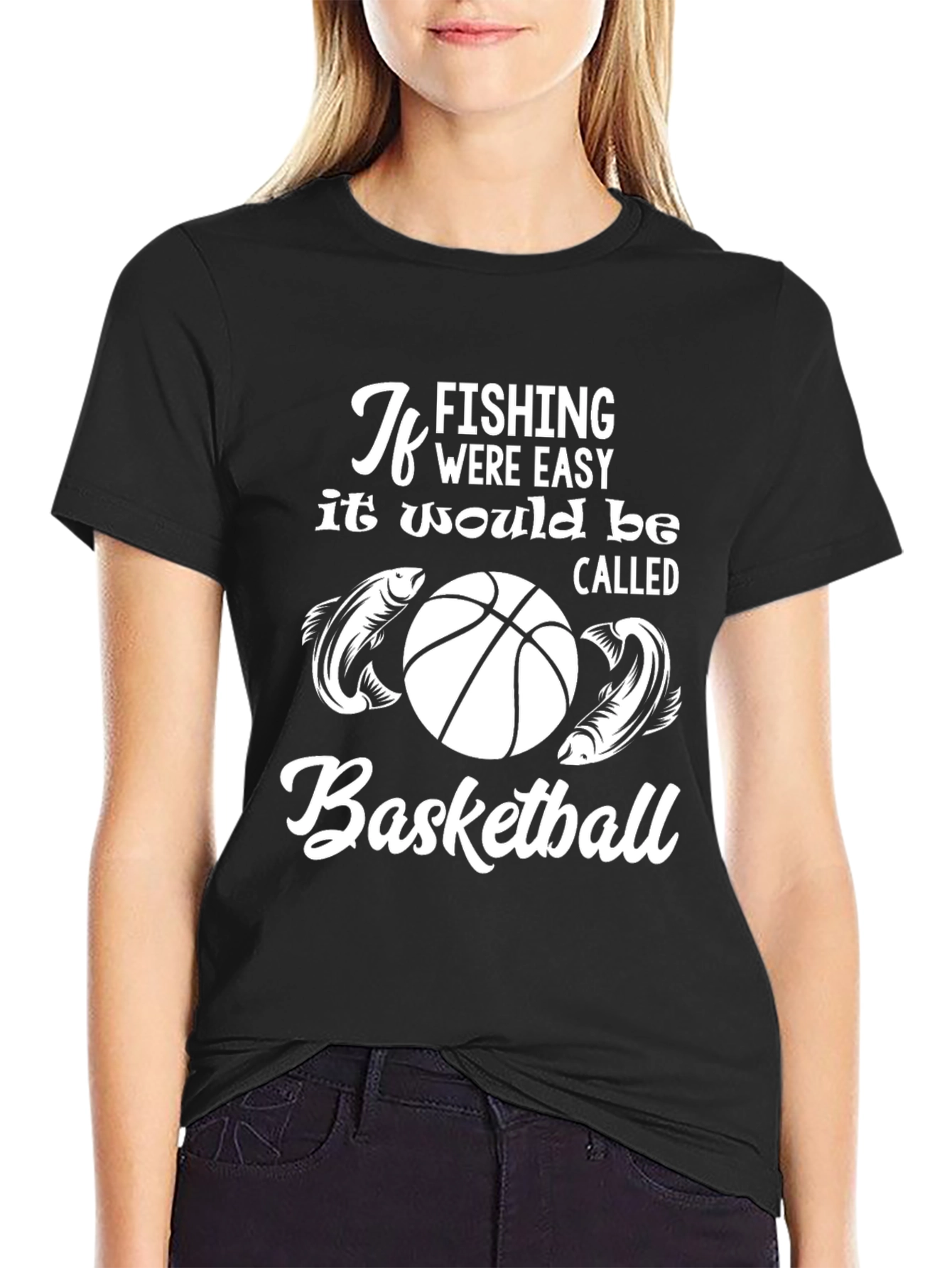 Fishing vs Basketball Funny Graphic Tee