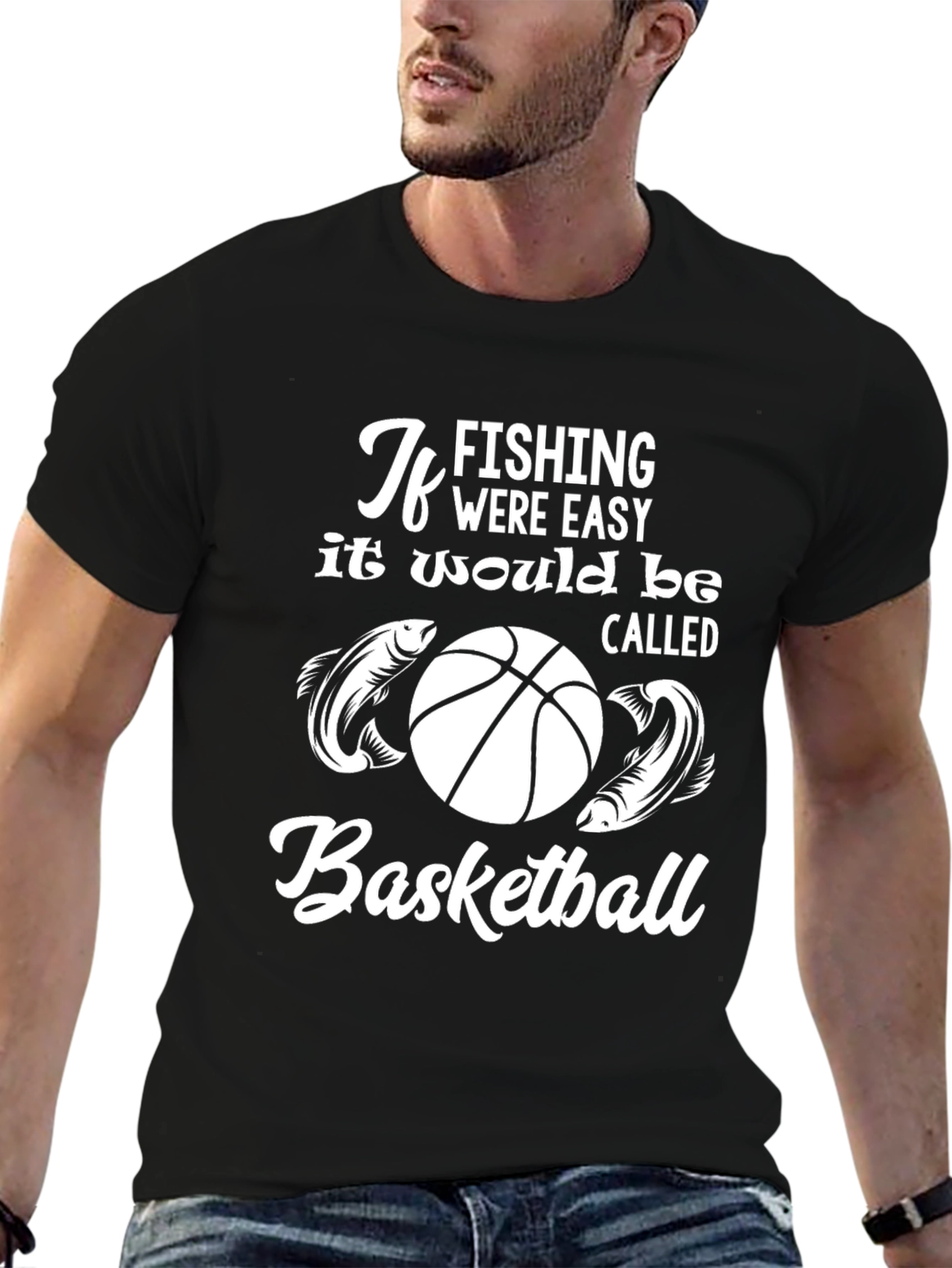 Fishing vs Basketball Funny Graphic Tee