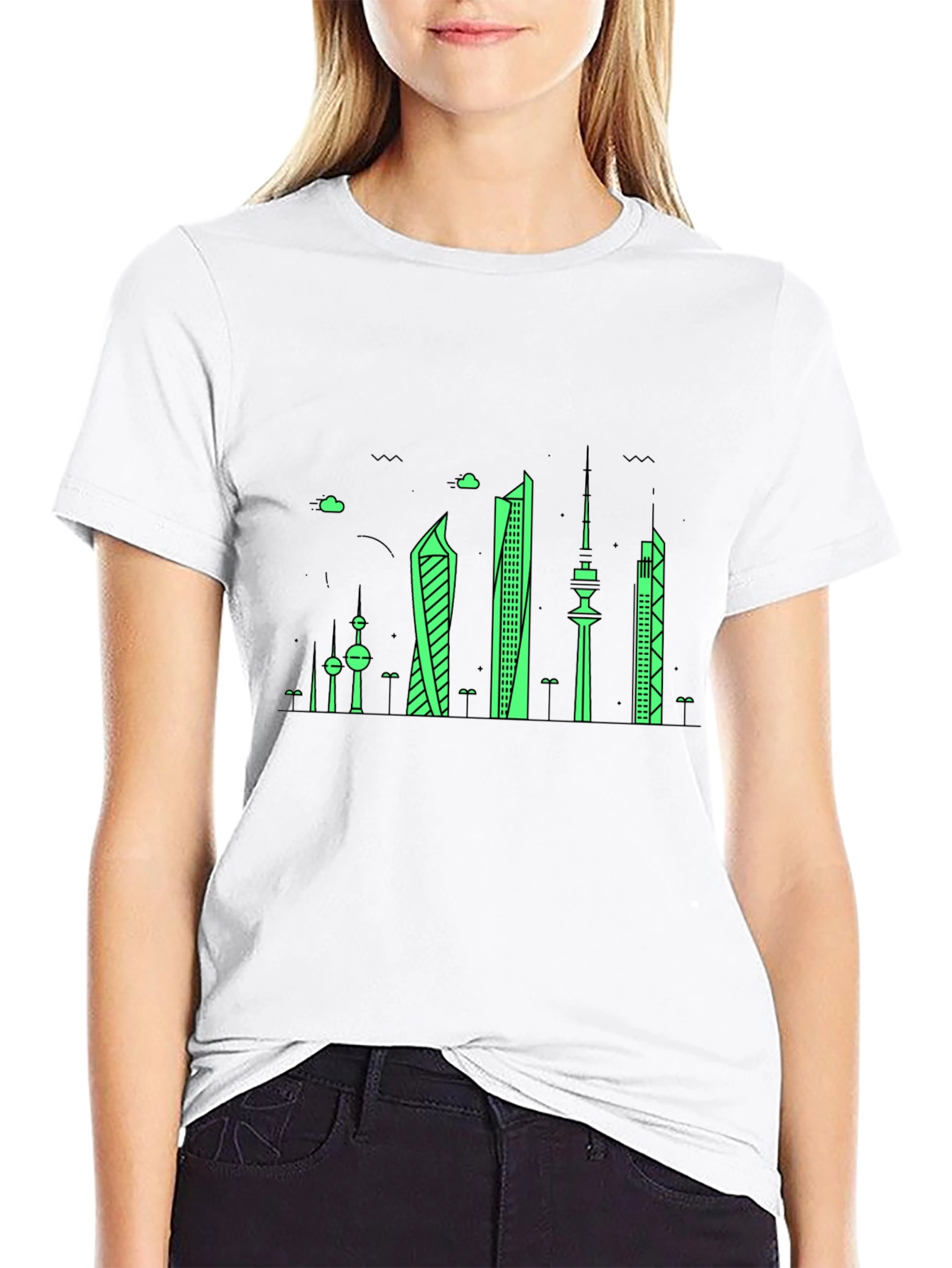 Kuwait City Skyline Graphic T-Shirt - Black