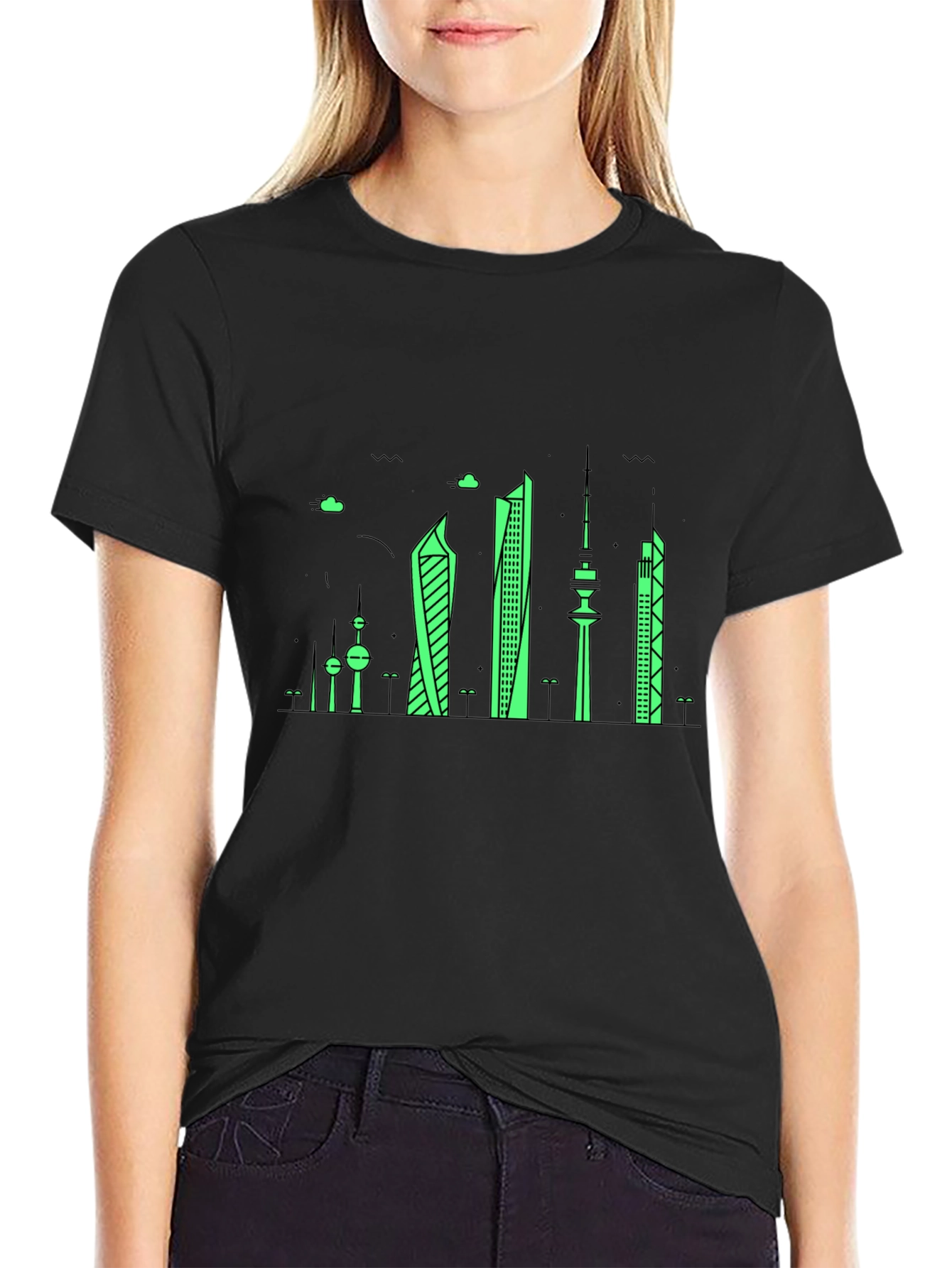 Kuwait City Skyline Graphic T-Shirt - Black