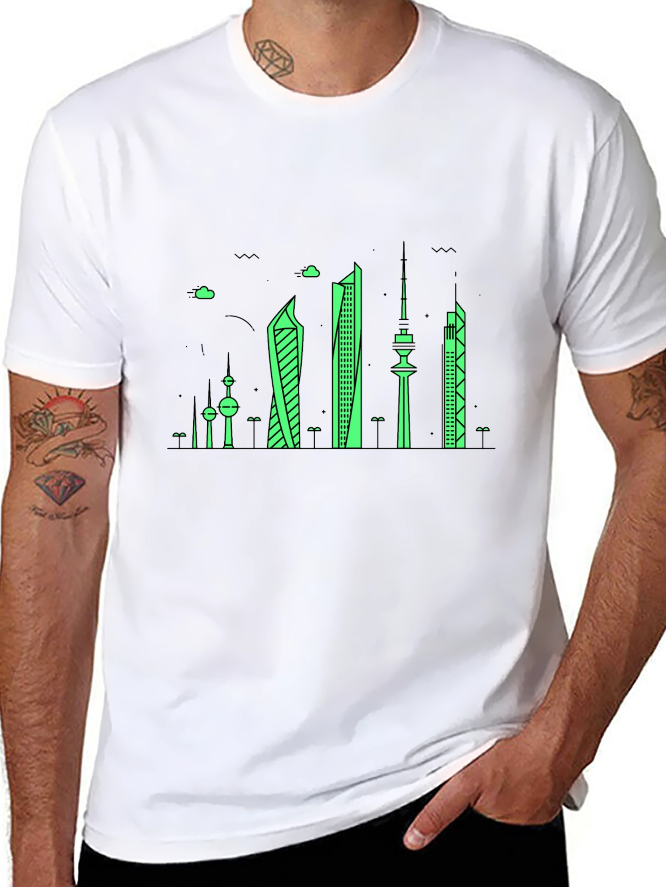 Kuwait City Skyline Graphic T-Shirt - Black