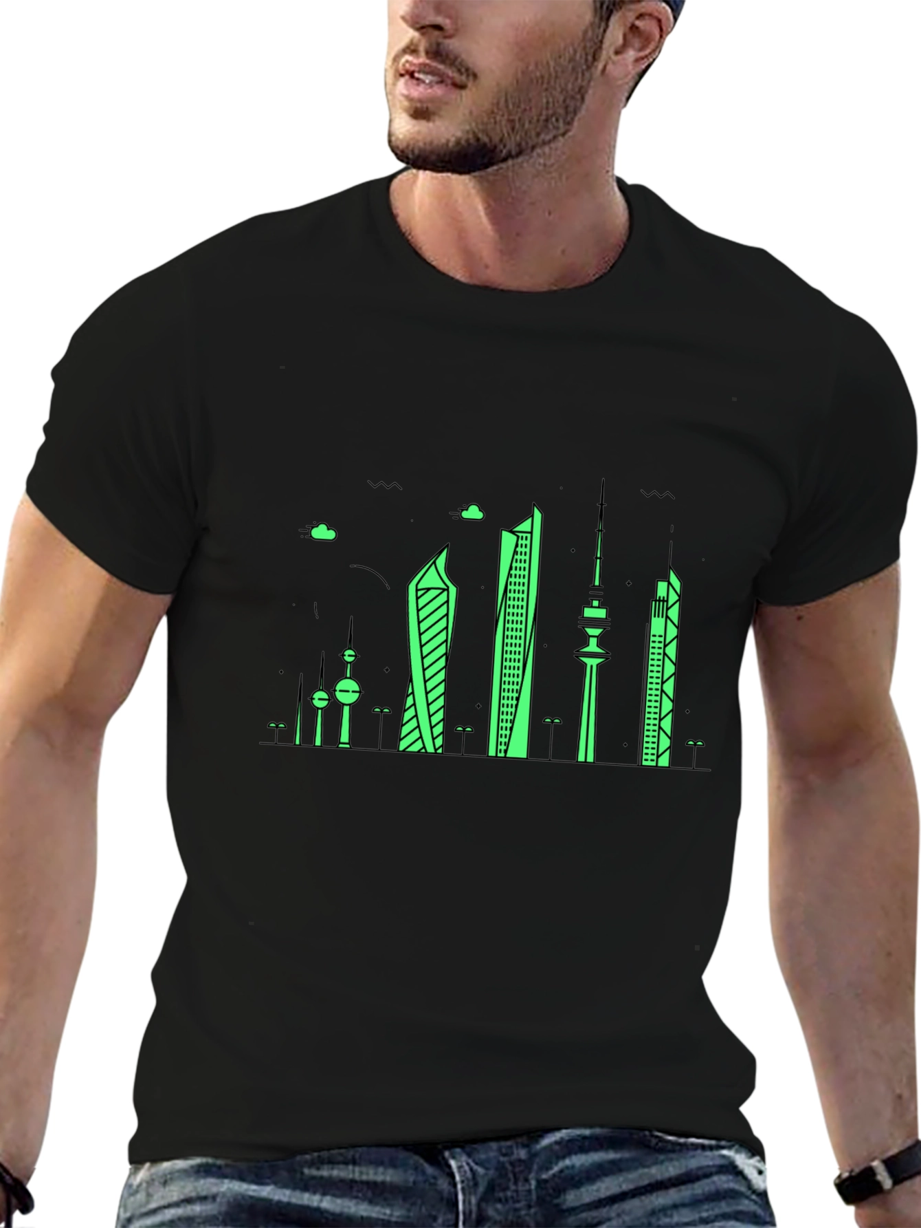 Kuwait City Skyline Graphic T-Shirt - Black